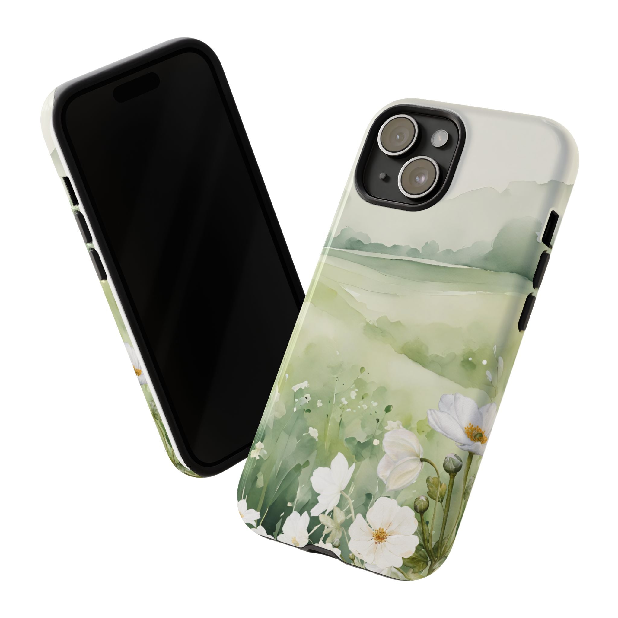 Phone Case - Soft Serene Landscape with White Flowers