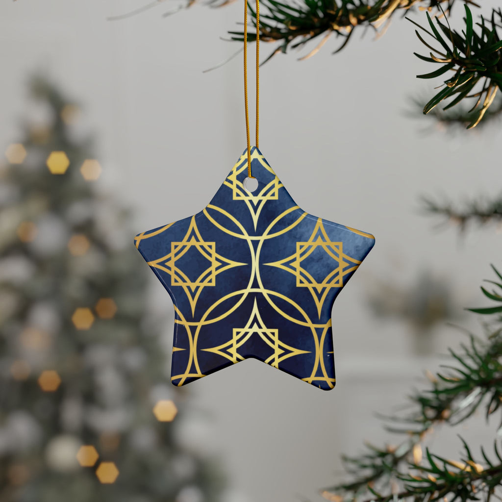 Ceramic Ornaments, Elegant Navy Blue and Gold Ornament, Holiday Decor
