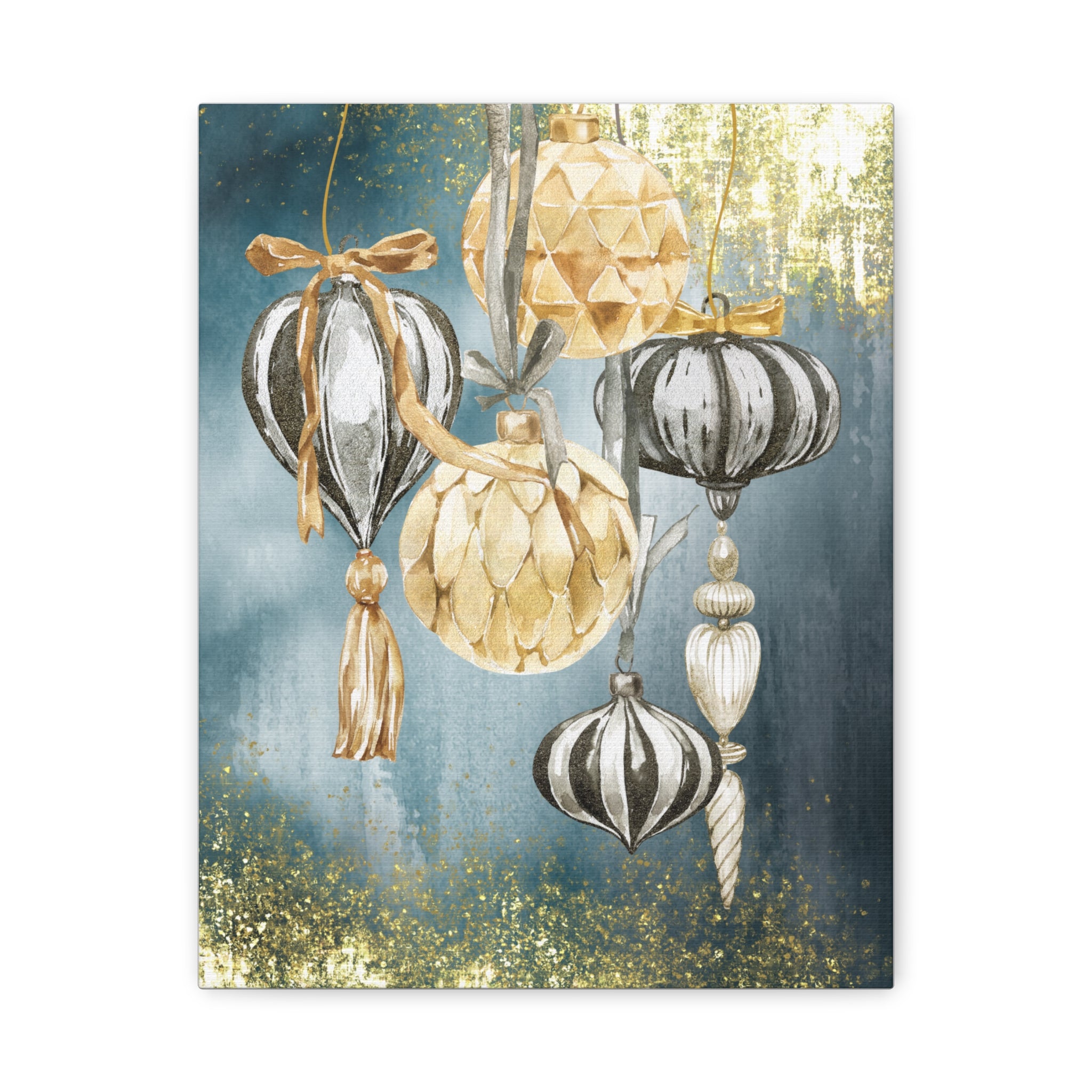 Holiday Ornament Wall Art Canvas — Gold & Teal Christmas Decorations