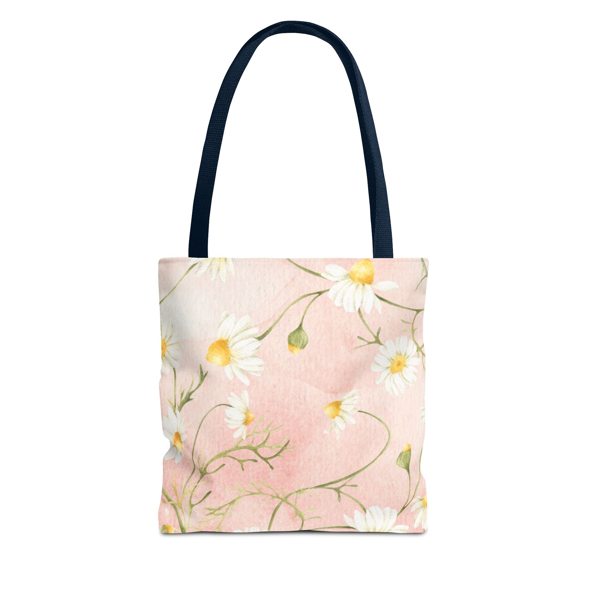 Dainty Daisy Floral Tote Bag | Pink Watercolor Daisies, All-Over Print
