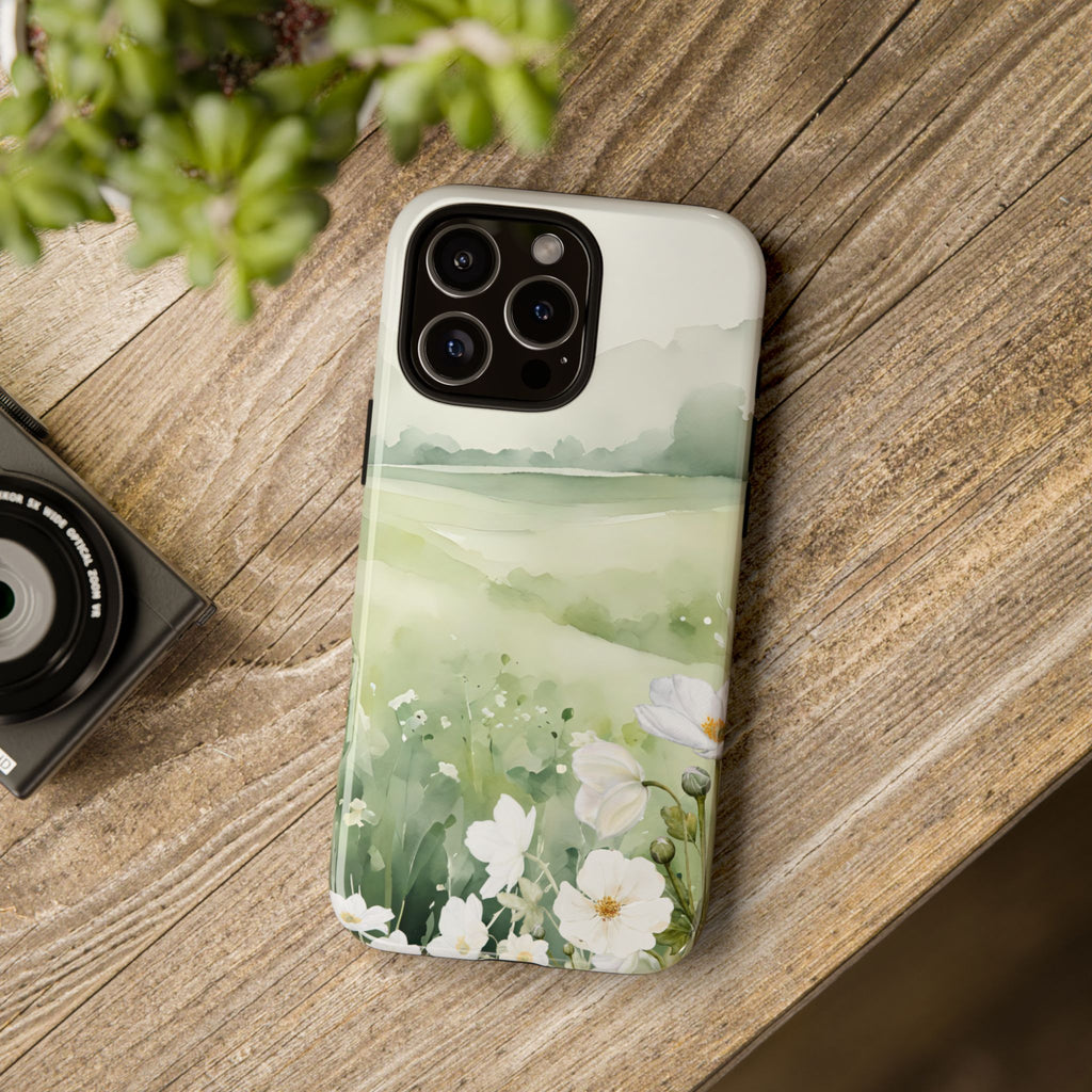 Phone Case - Soft Serene Landscape with White Flowers