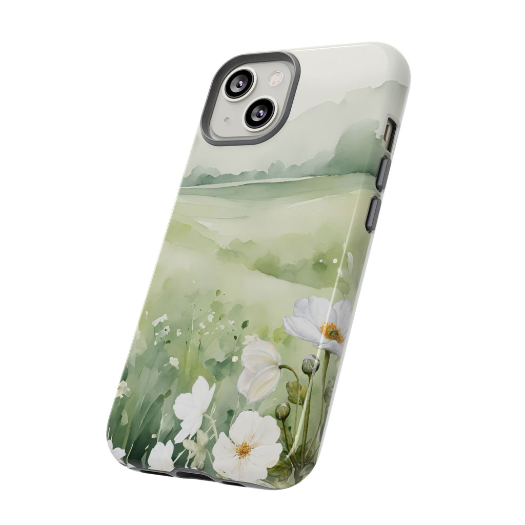 Phone Case - Soft Serene Landscape with White Flowers