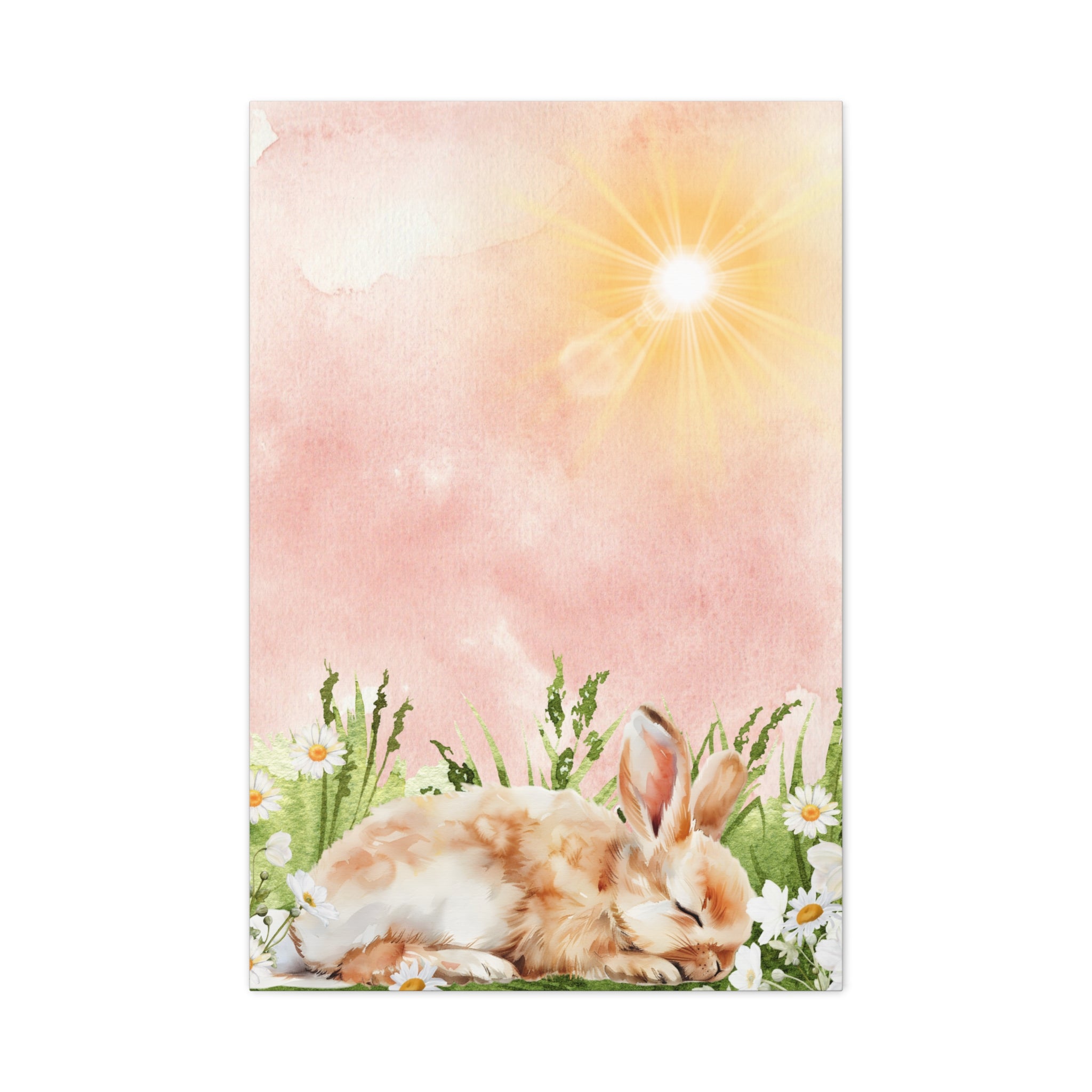 Canvas Print - Baby Bunny Napping among Flowers Watercolor Inspired Vintage Vibe