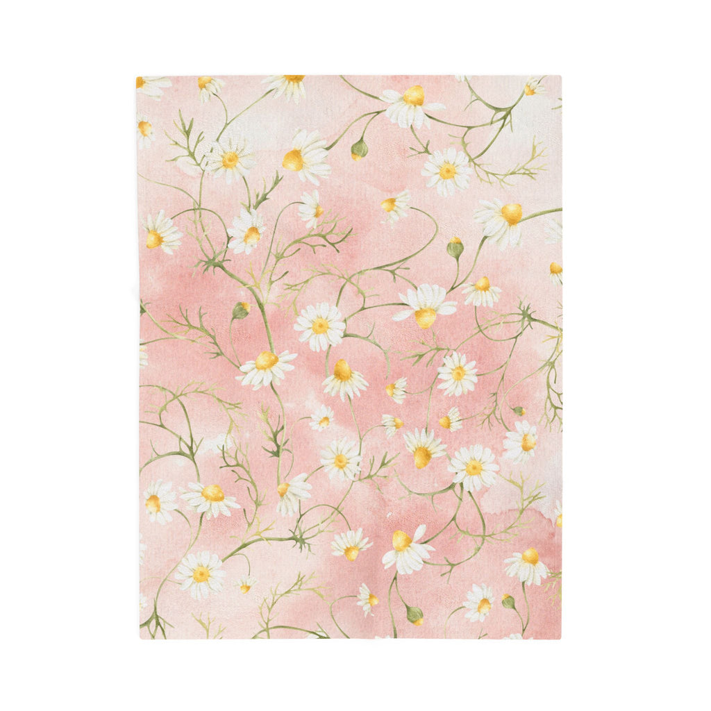 Daisy Meadow Throw Blanket | Pink Floral Velveteen Plush Blanket