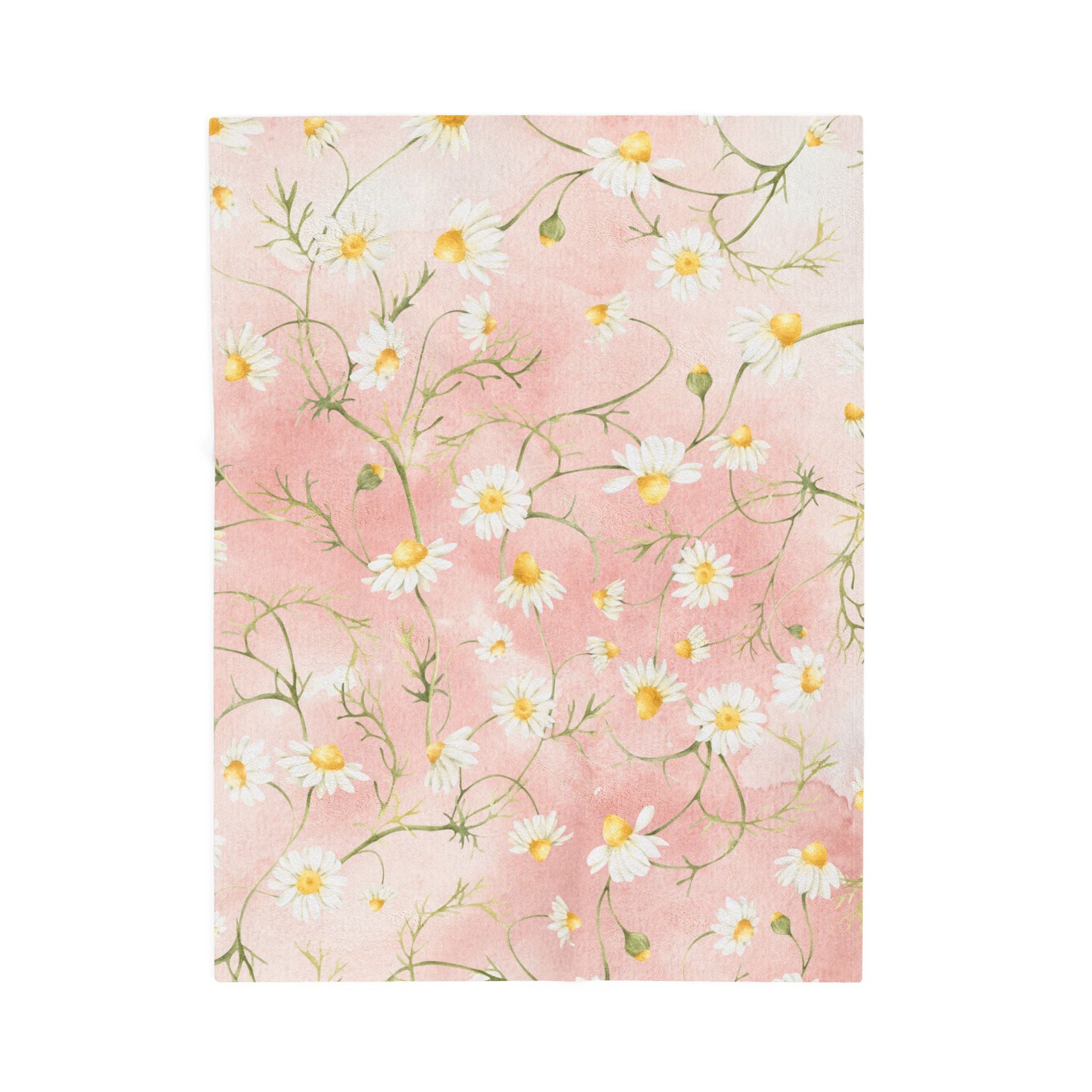 Daisy Meadow Throw Blanket | Pink Floral Velveteen Plush Blanket