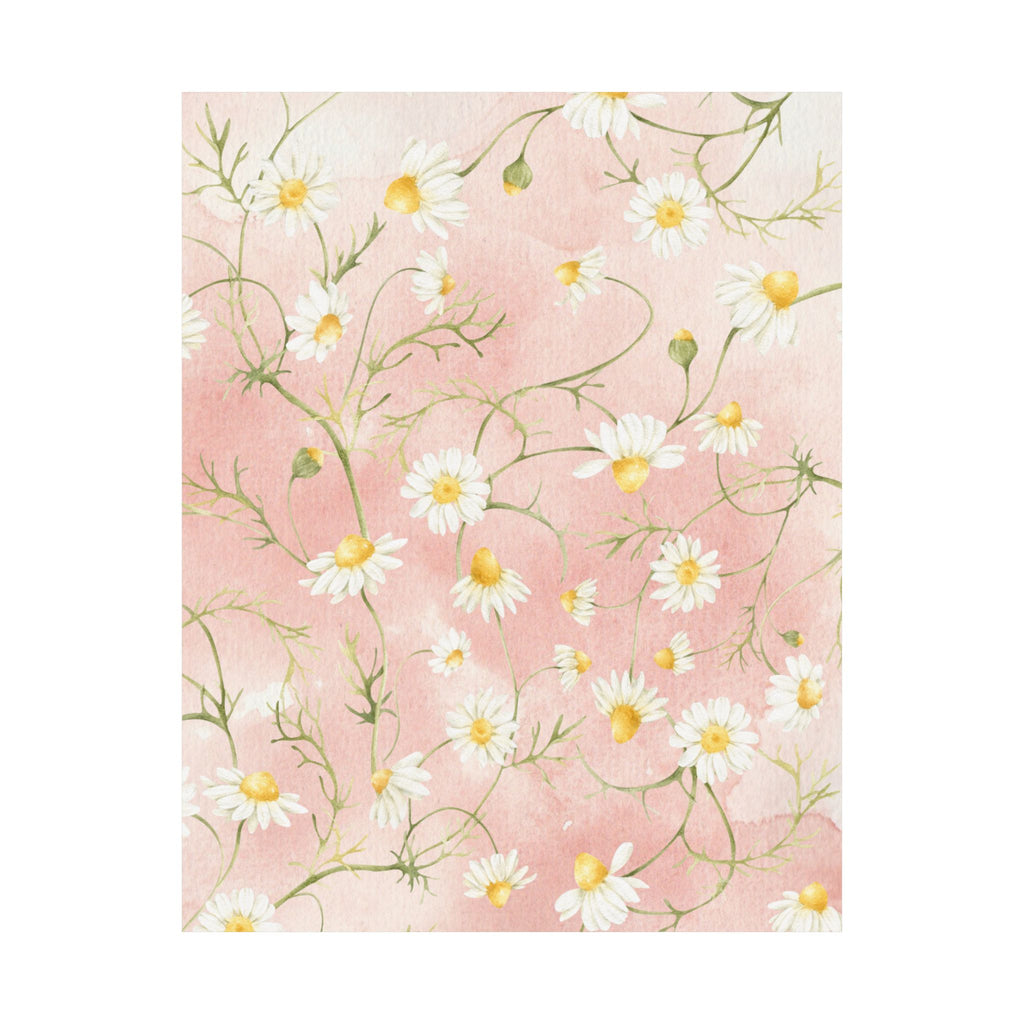 Daisy Watercolor Pattern Matte Vertical Poster | Pink Floral Wall Art