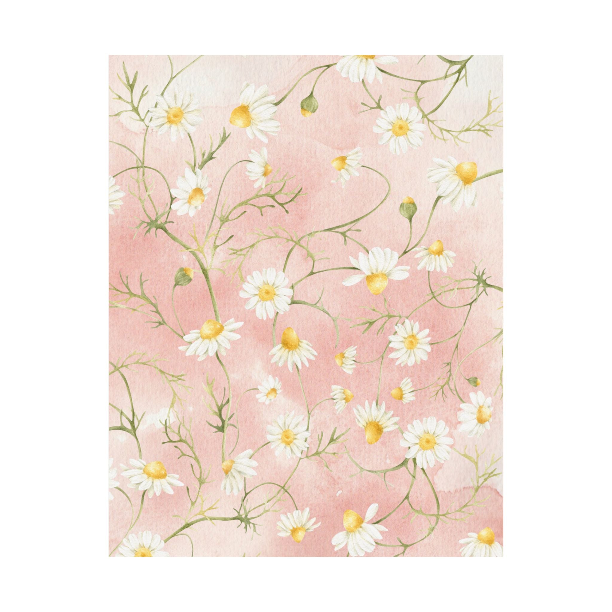 Daisy Watercolor Pattern Matte Vertical Poster | Pink Floral Wall Art
