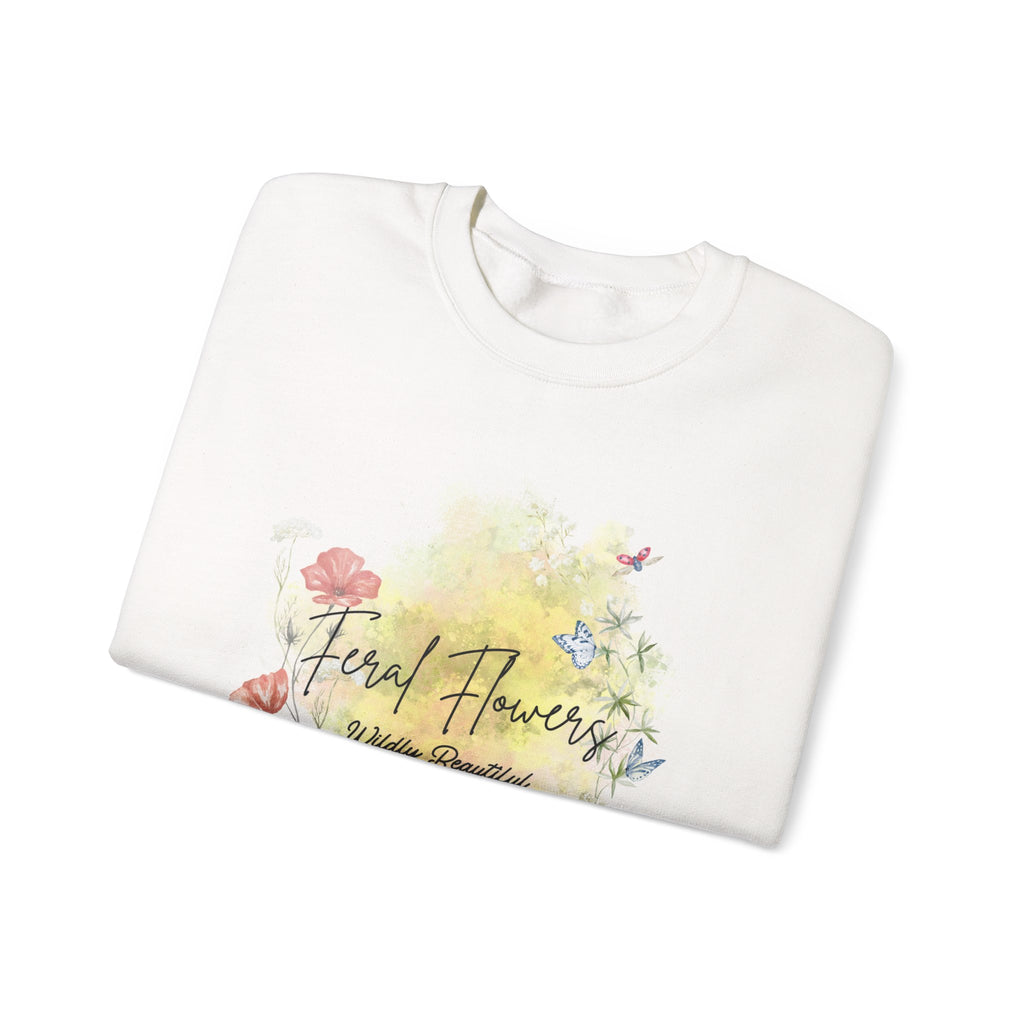 Crewneck Sweatshirt Feral Flowers Wildly Beautiful Slogan Watercolor Ladybugs Butterflies Floral Wreath