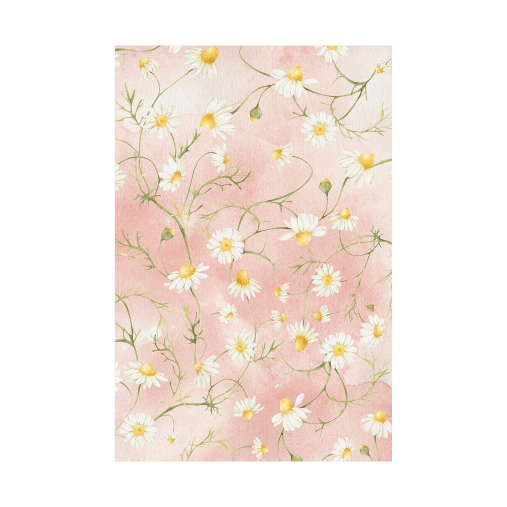 Daisy Watercolor Pattern Matte Vertical Poster | Pink Floral Wall Art