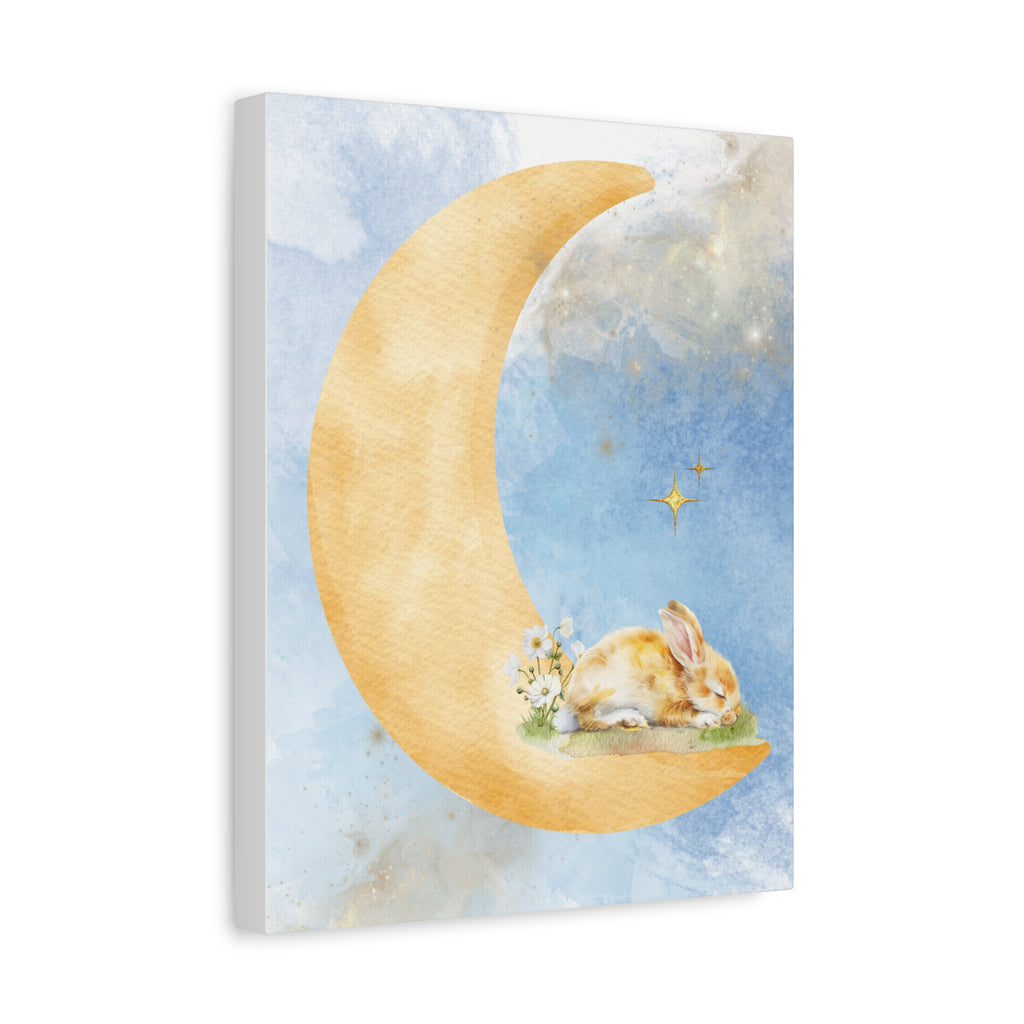 Whimsical Moon and Bunny Canvas Art