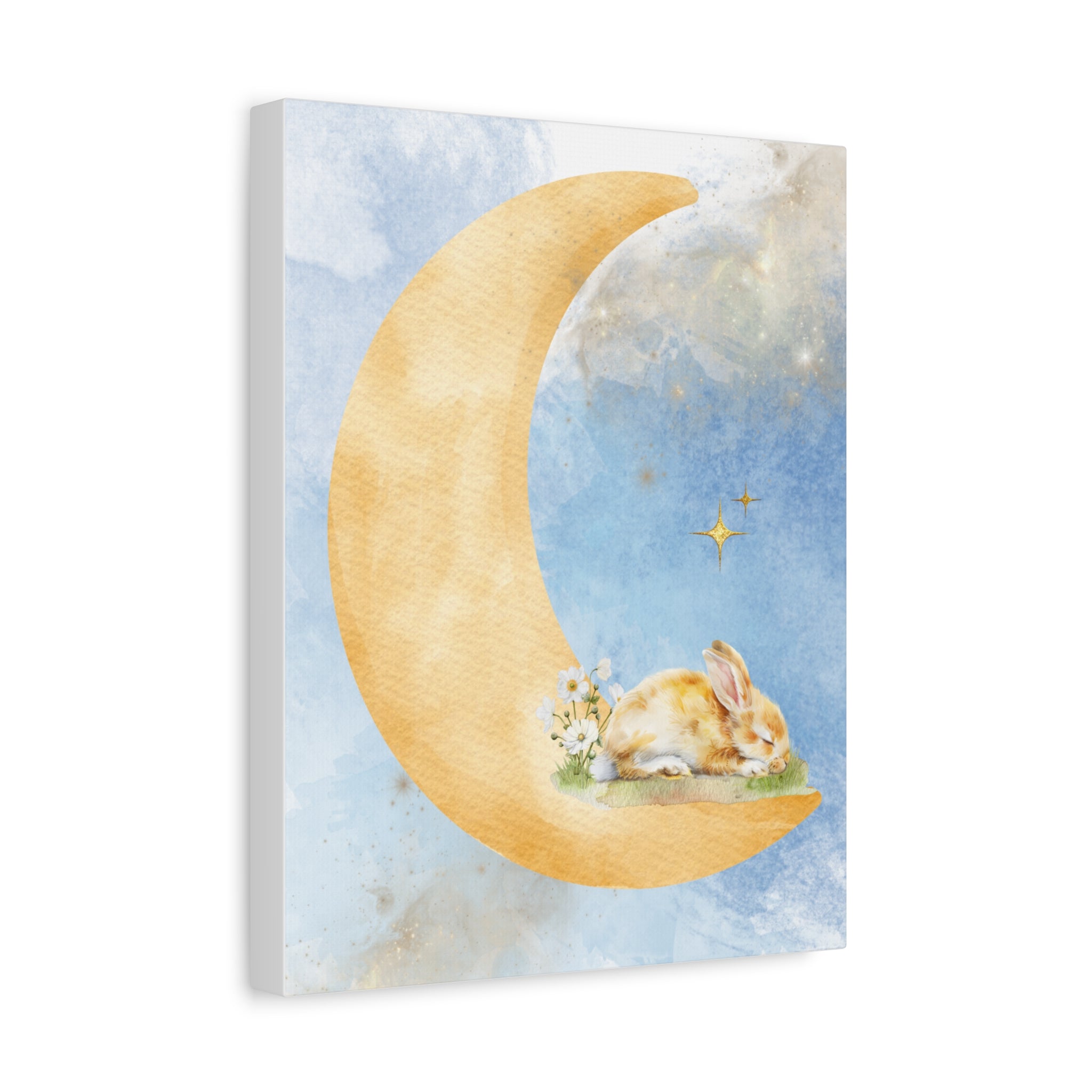 Whimsical Moon and Bunny Canvas Art