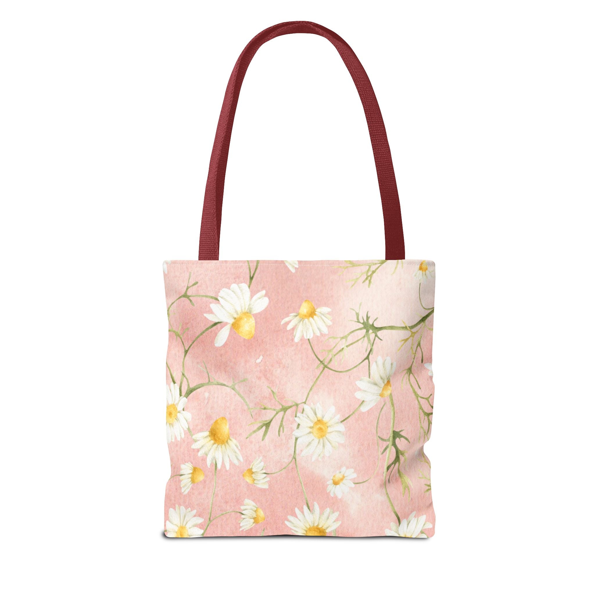 Dainty Daisy Floral Tote Bag | Pink Watercolor Daisies, All-Over Print