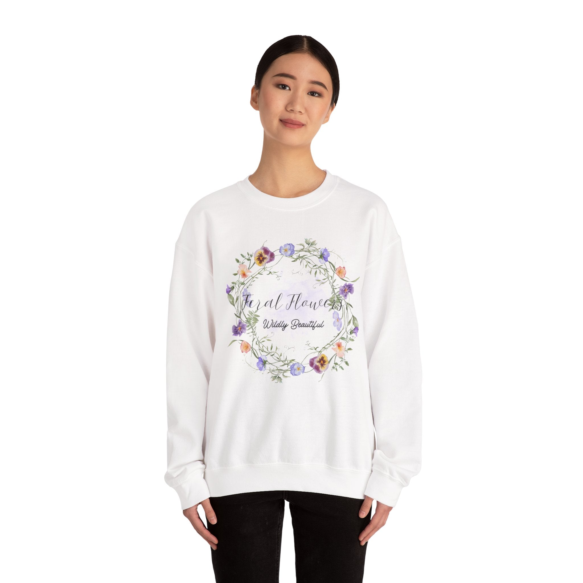 Floral Crewneck Sweatshirt with 'Wildly Beautiful' Slogan