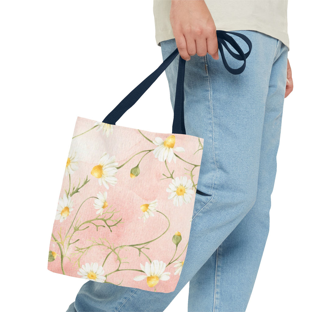 Dainty Daisy Floral Tote Bag | Pink Watercolor Daisies, All-Over Print