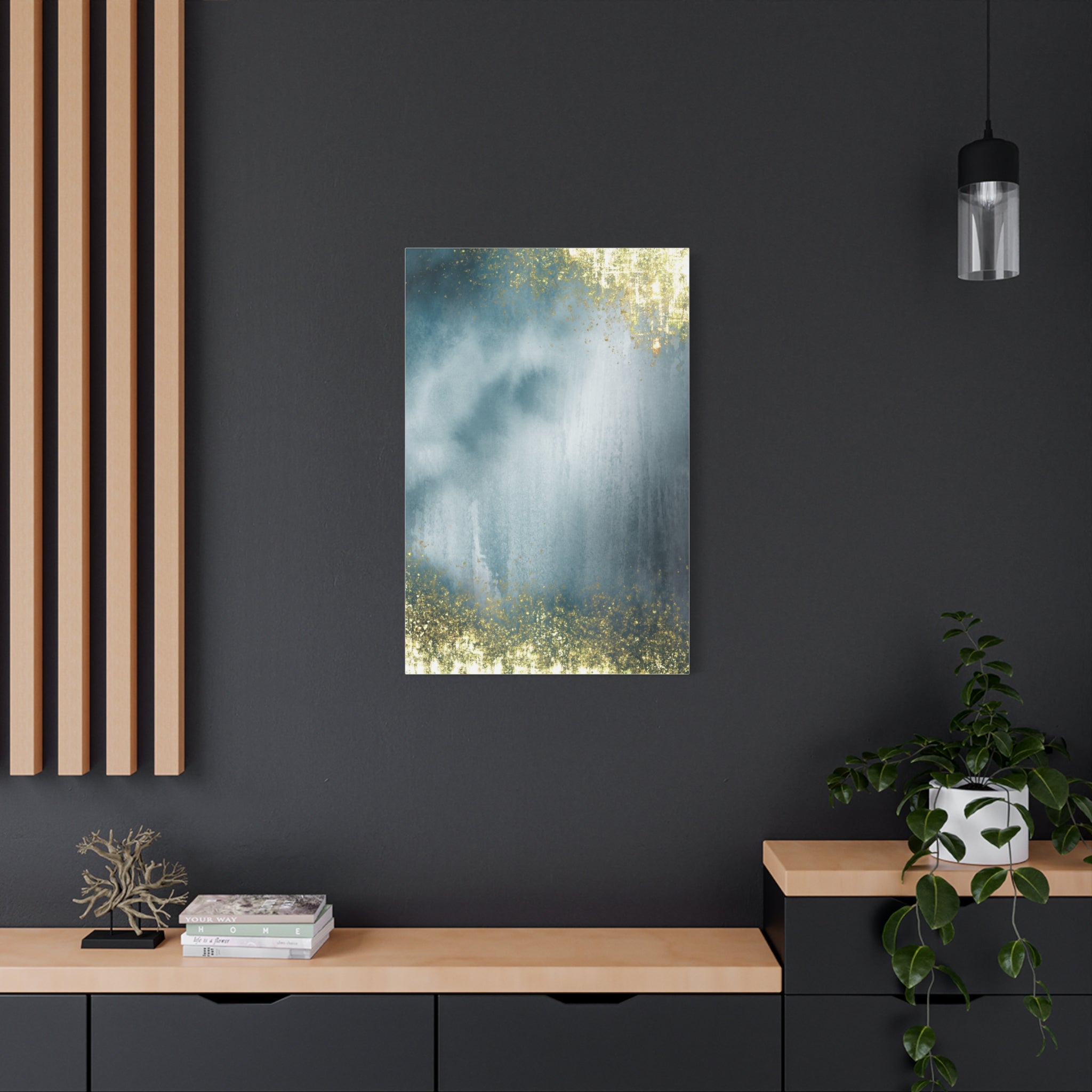 Abstract Teal & Gold Matte Canvas Print — Stretched Wall Art