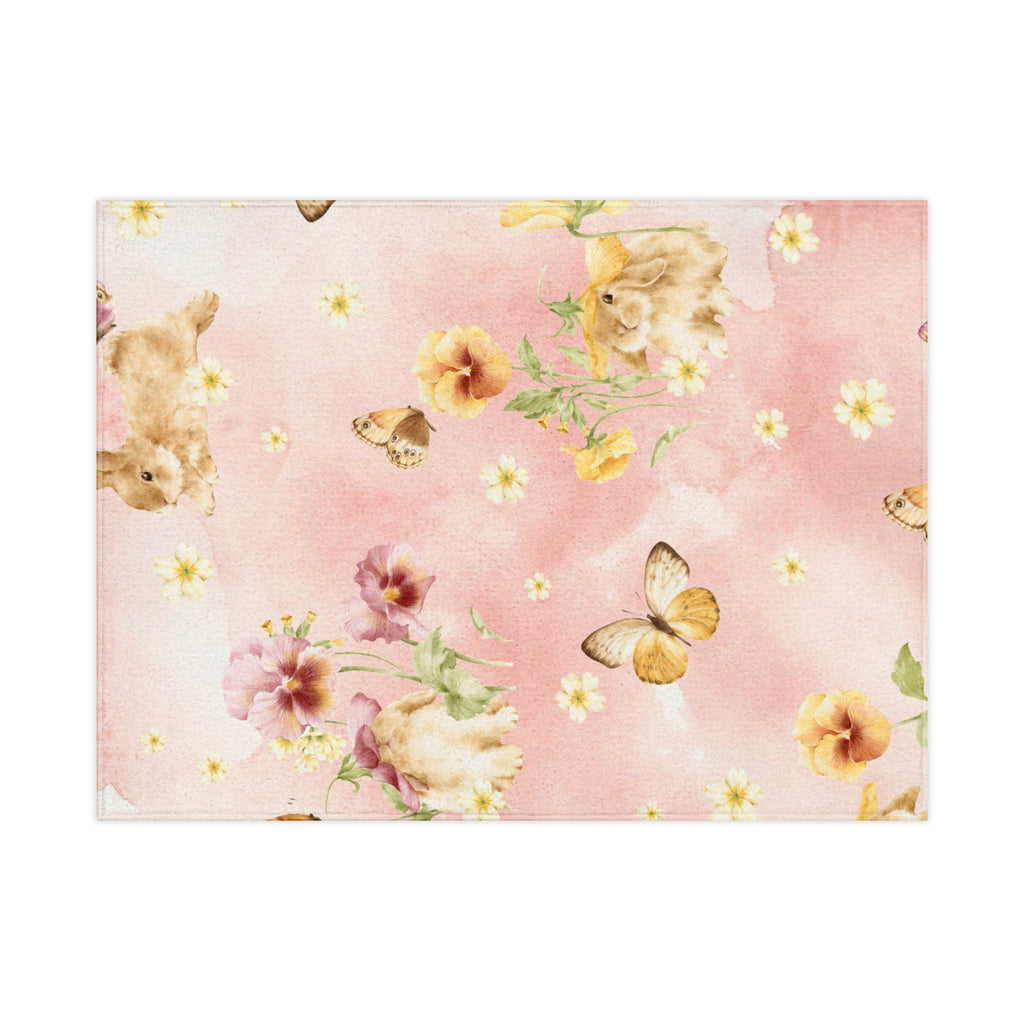 Bunnies and Butterflies Toddler Blanket | Floral Pink Nursery Blanket