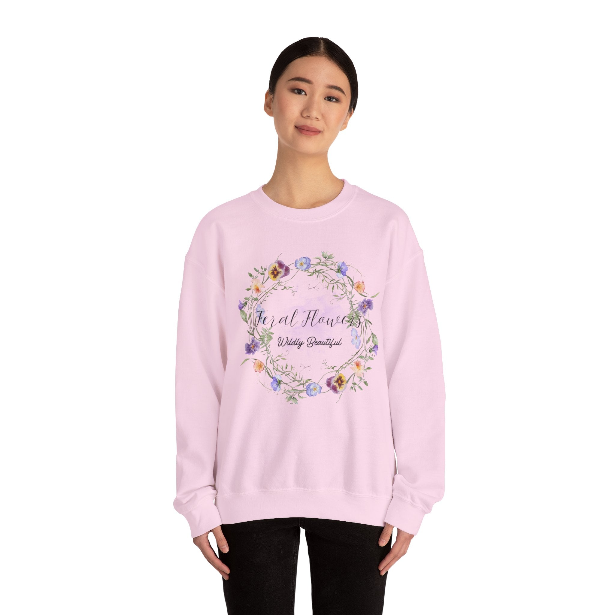 Floral Crewneck Sweatshirt with 'Wildly Beautiful' Slogan