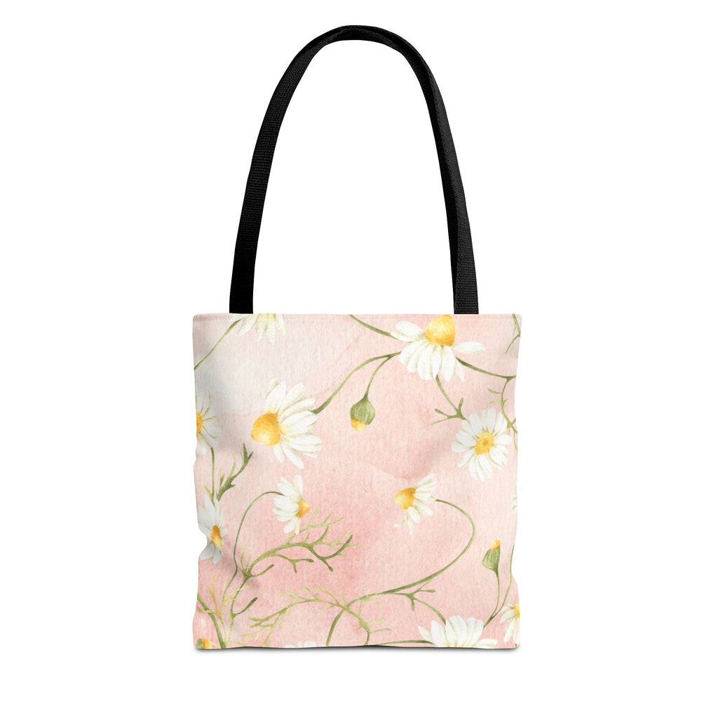 Dainty Daisy Floral Tote Bag | Pink Watercolor Daisies, All-Over Print
