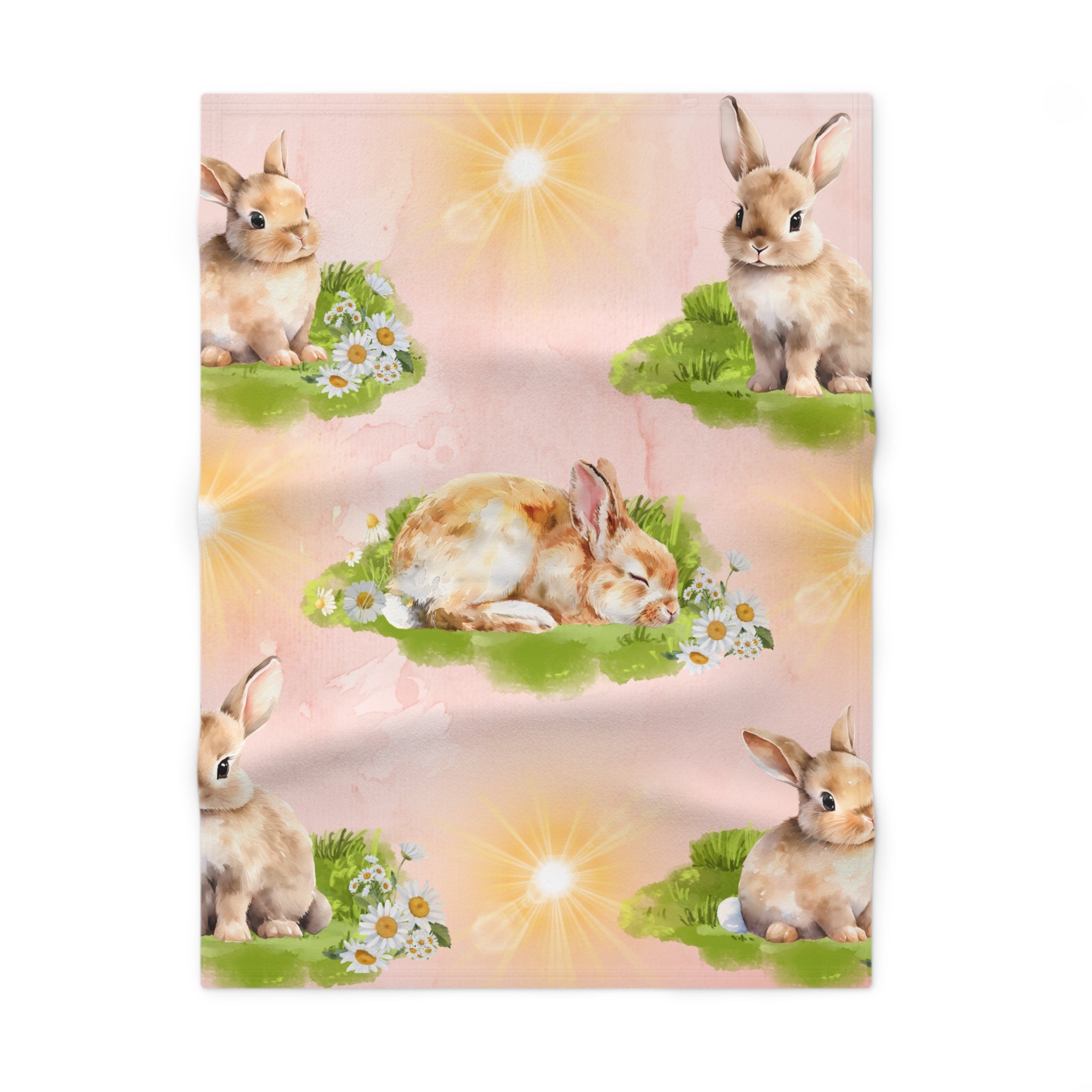 Baby Blanket with Vintage Watercolor Bunny Design