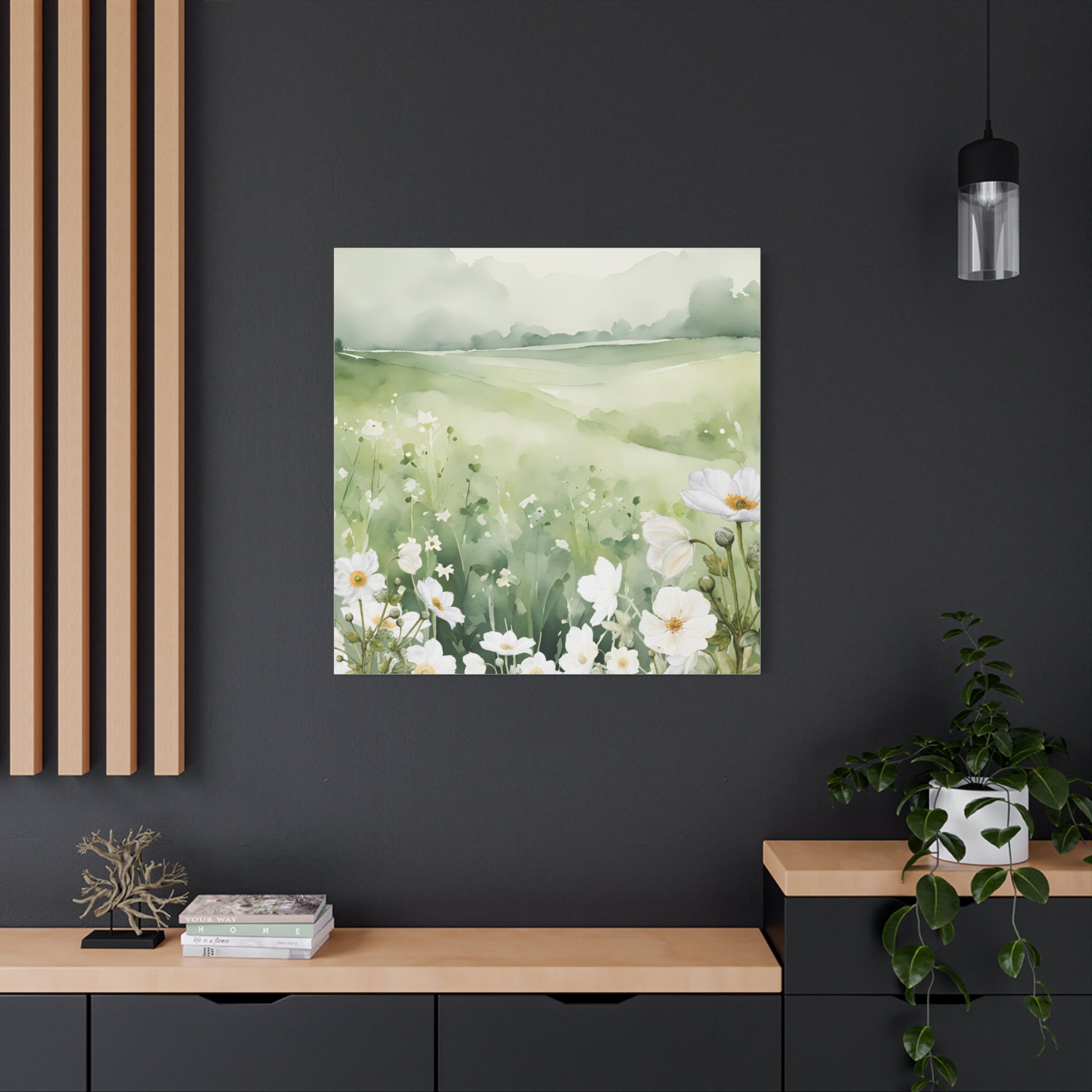 Spring Floral Canvas Art Print, Botanical Wall Decor, Greenery Home Decor, Nature Painting for Living Room, Gift for Nature Lovers 36 x36