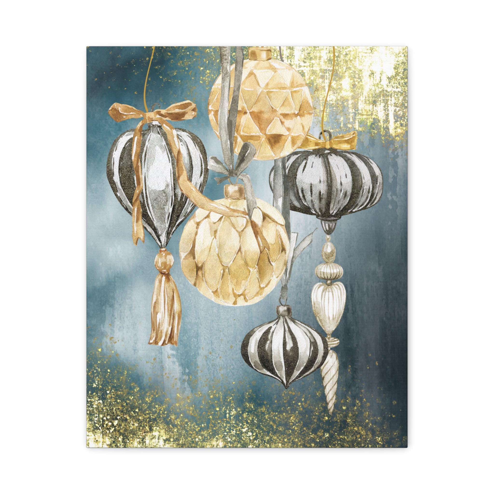Holiday Ornament Wall Art Canvas — Gold & Teal Christmas Decorations