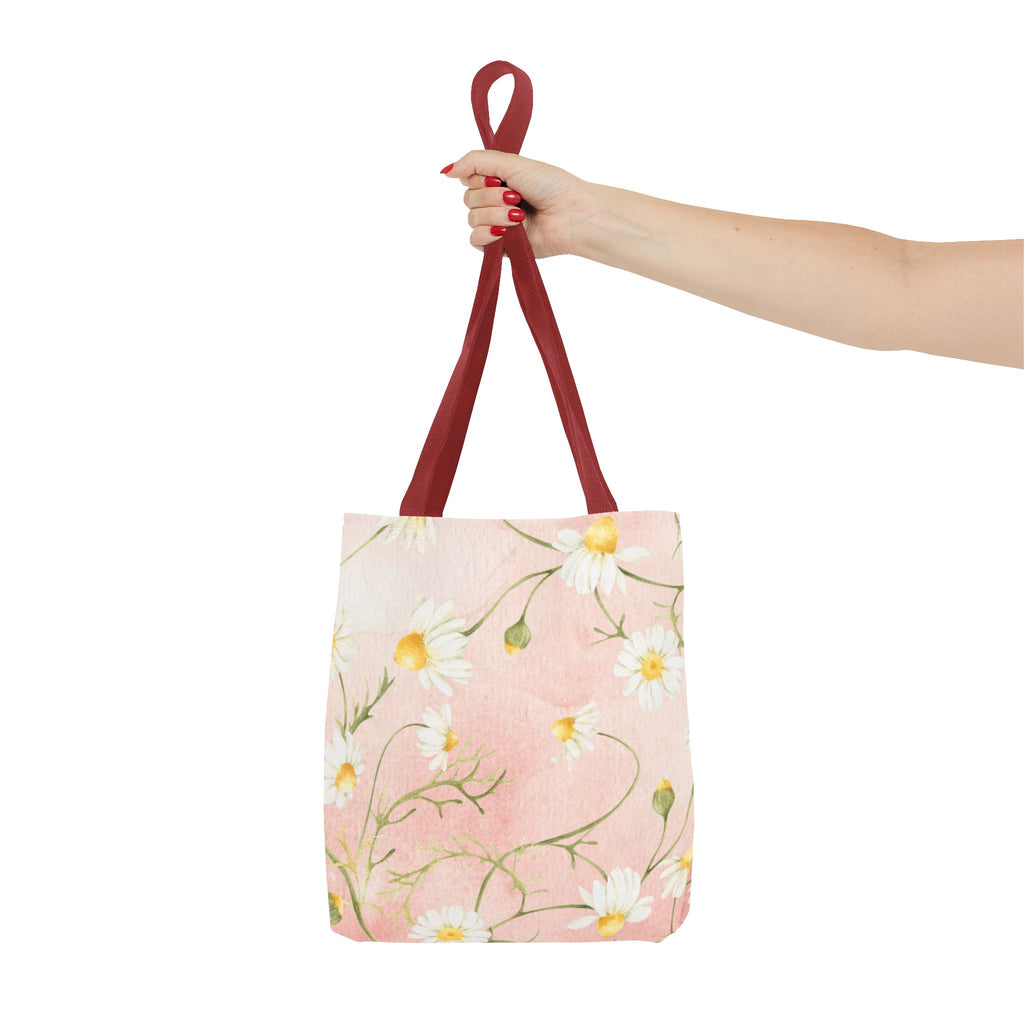 Dainty Daisy Floral Tote Bag | Pink Watercolor Daisies, All-Over Print