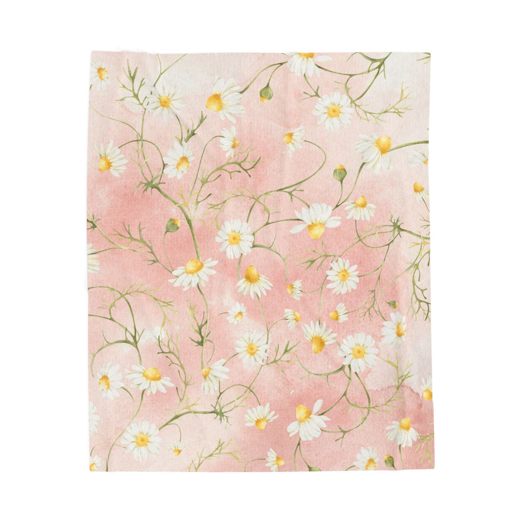 Daisy Meadow Throw Blanket | Pink Floral Velveteen Plush Blanket