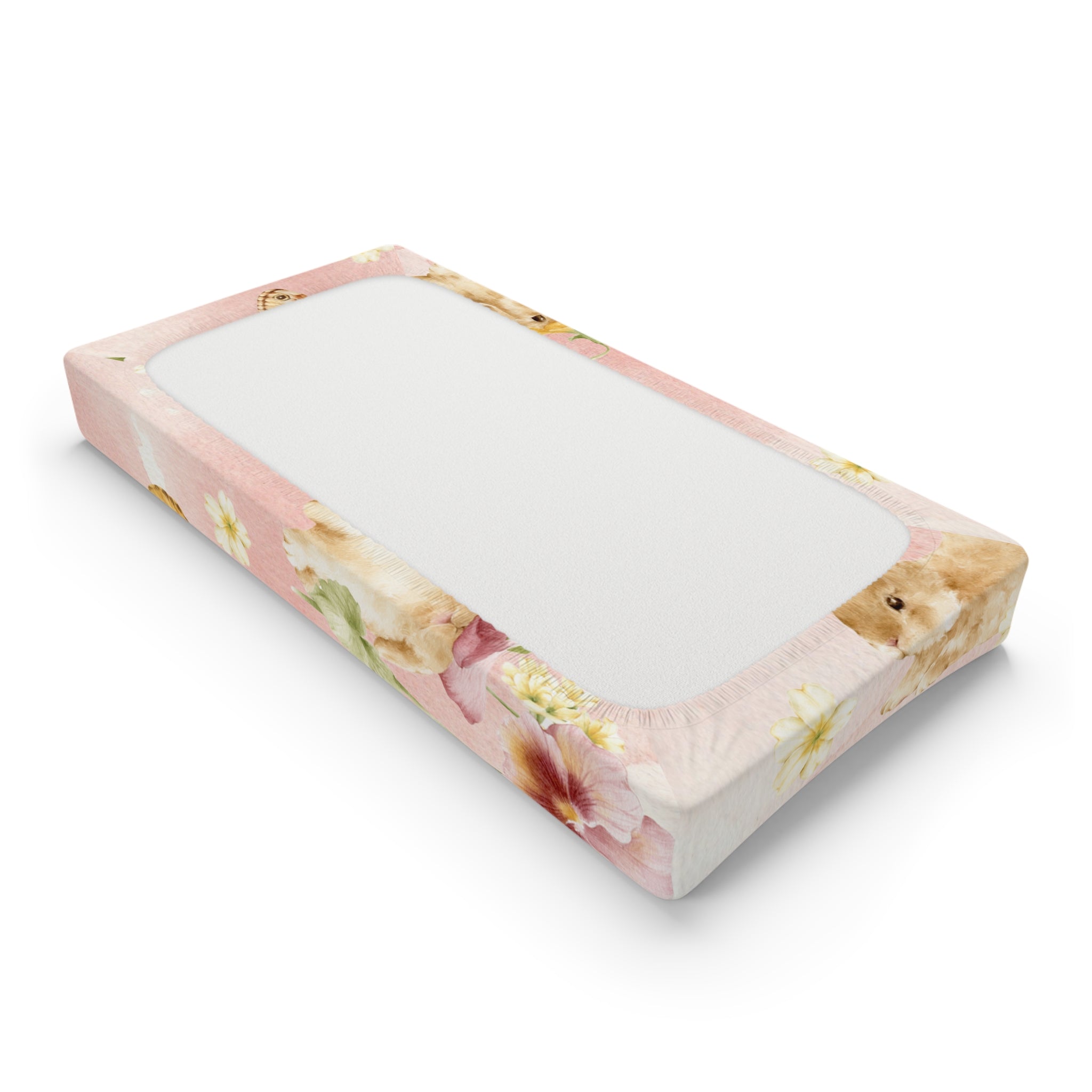 Butterfly Floral Baby Changing Pad Cover | Pink Nursery Watercolor Flowers