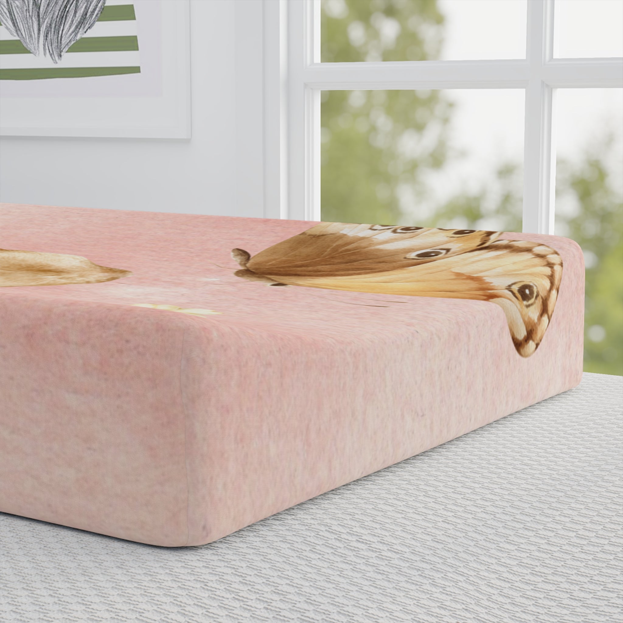 Watercolor Baby Bunny Baby Changing Pad Cover, Floral Daisy Pink