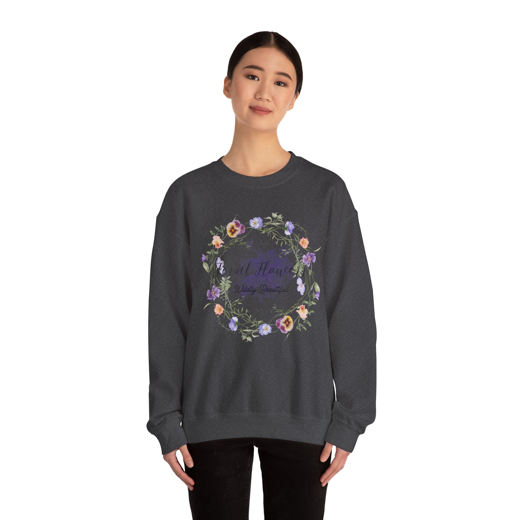 Floral Crewneck Sweatshirt with 'Wildly Beautiful' Slogan