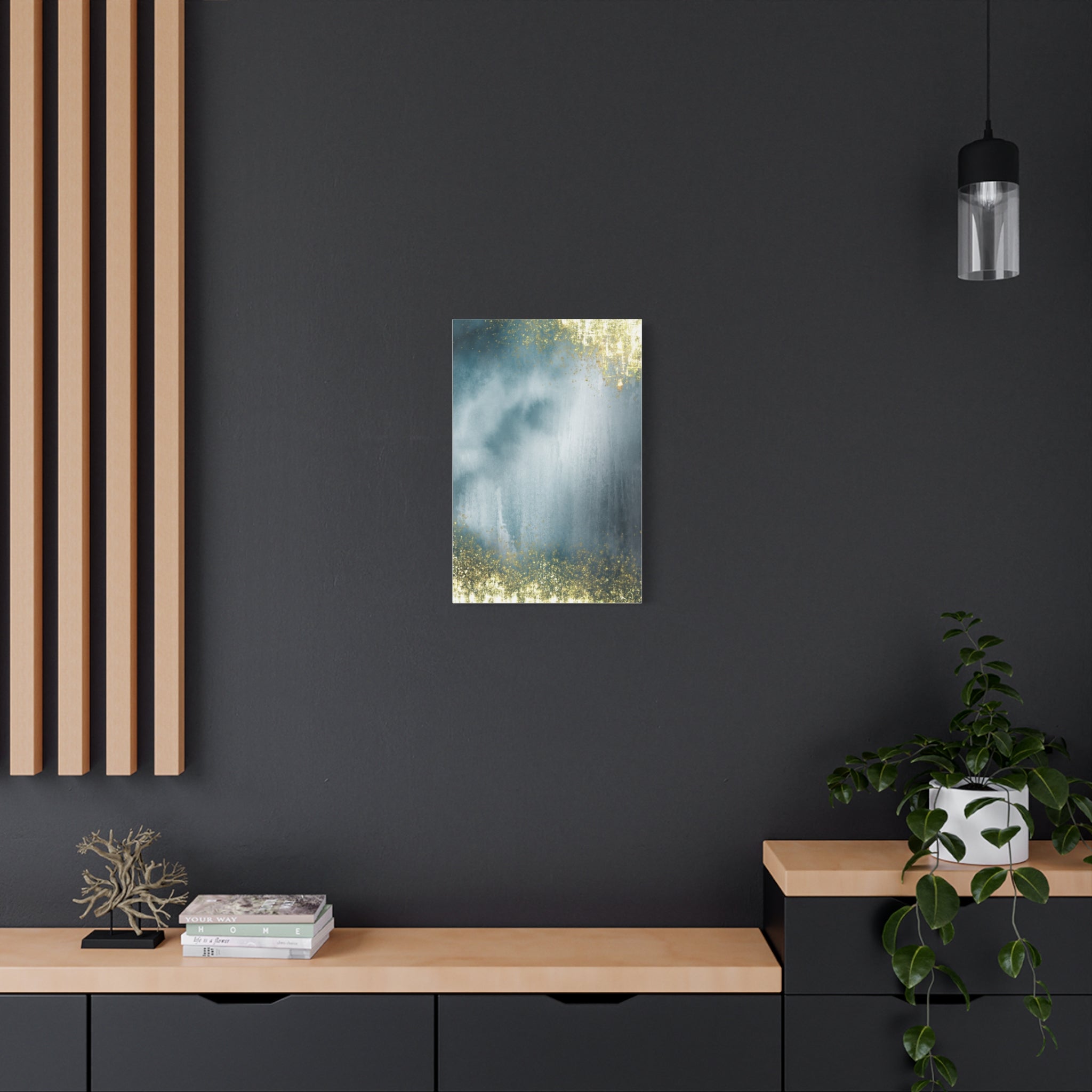 Abstract Teal & Gold Matte Canvas Print — Stretched Wall Art