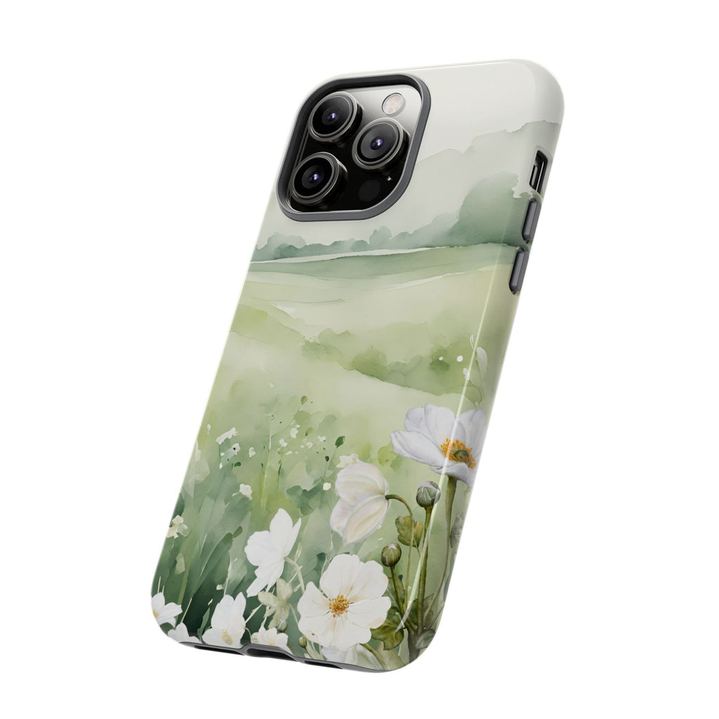 Phone Case - Soft Serene Landscape with White Flowers