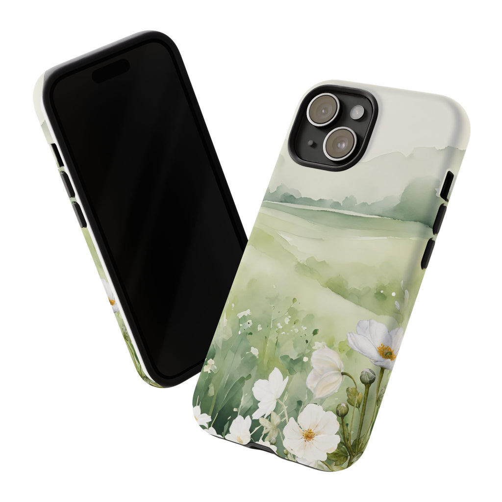 Phone Case - Soft Serene Landscape with White Flowers