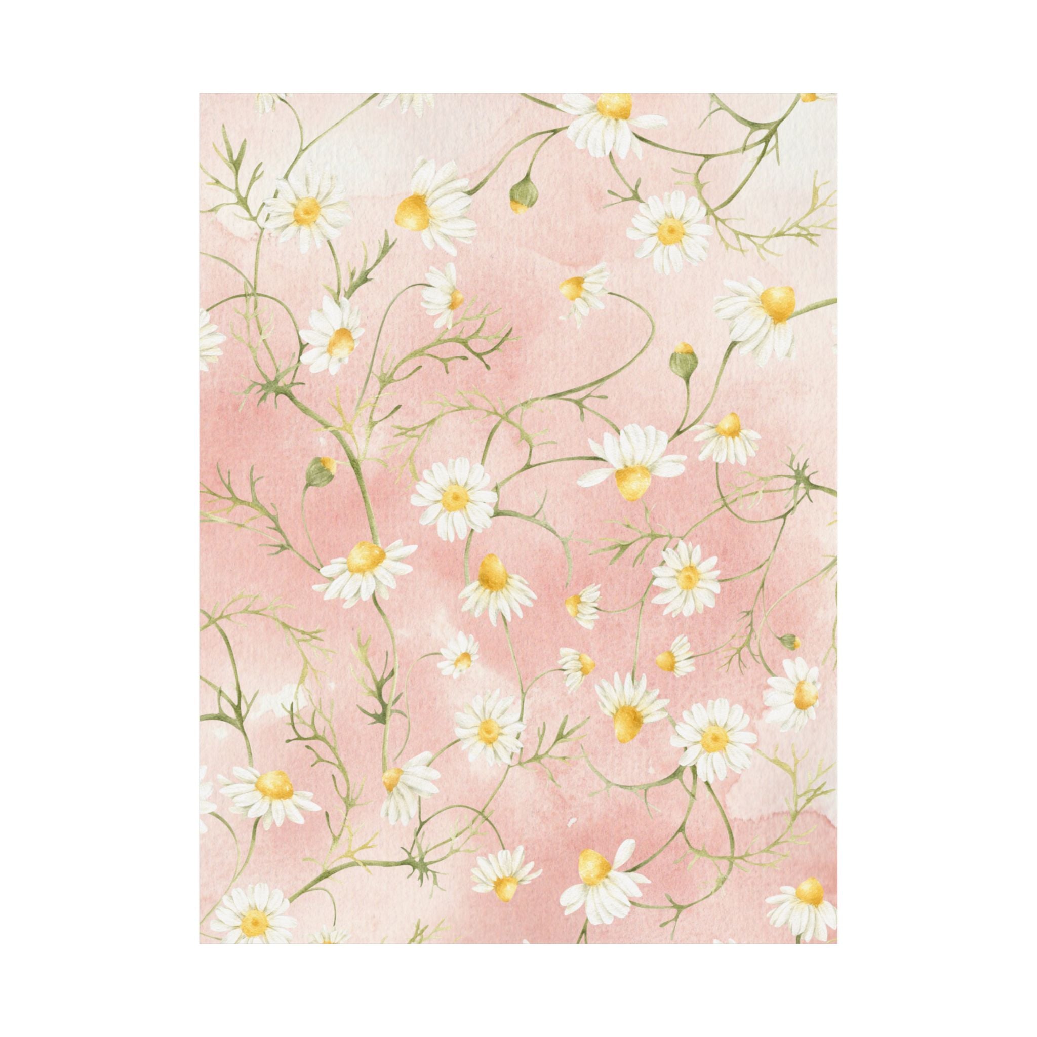 Daisy Watercolor Pattern Matte Vertical Poster | Pink Floral Wall Art