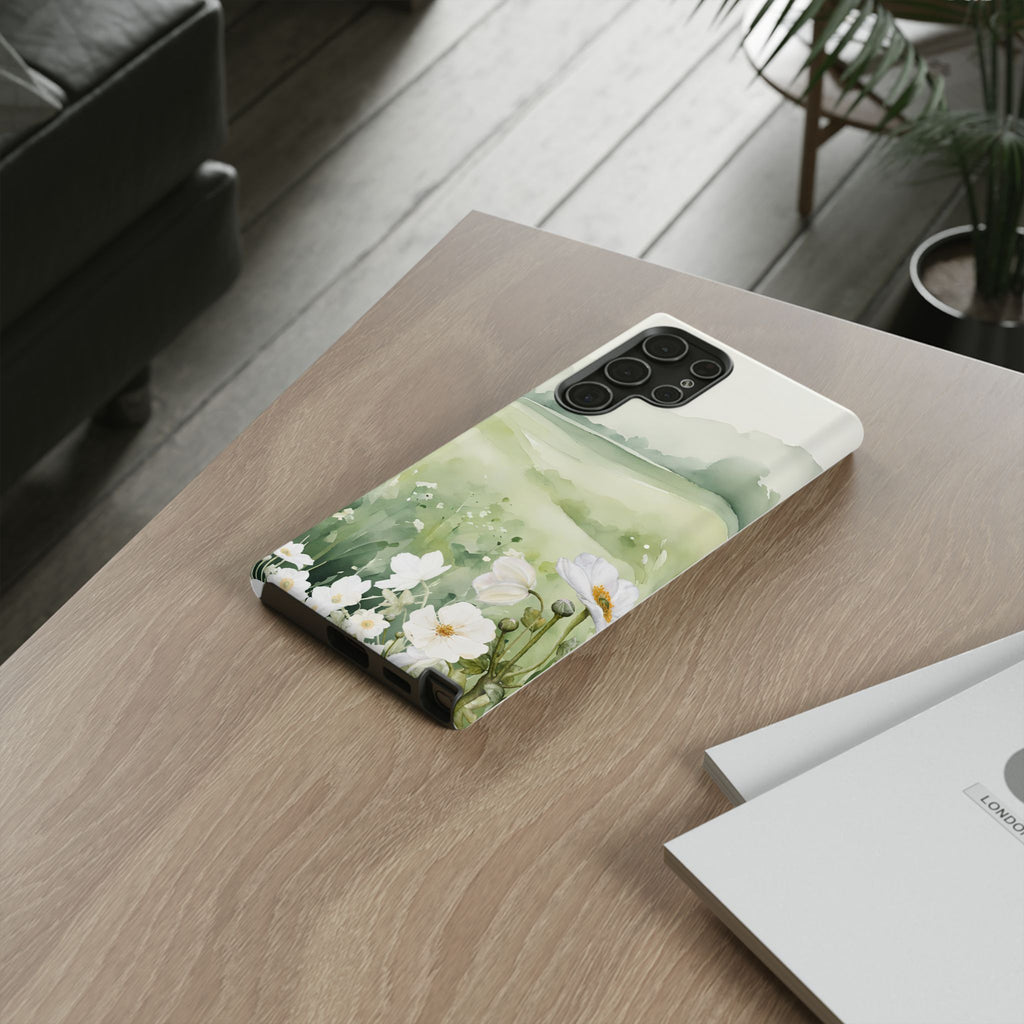 Phone Case - Soft Serene Landscape with White Flowers