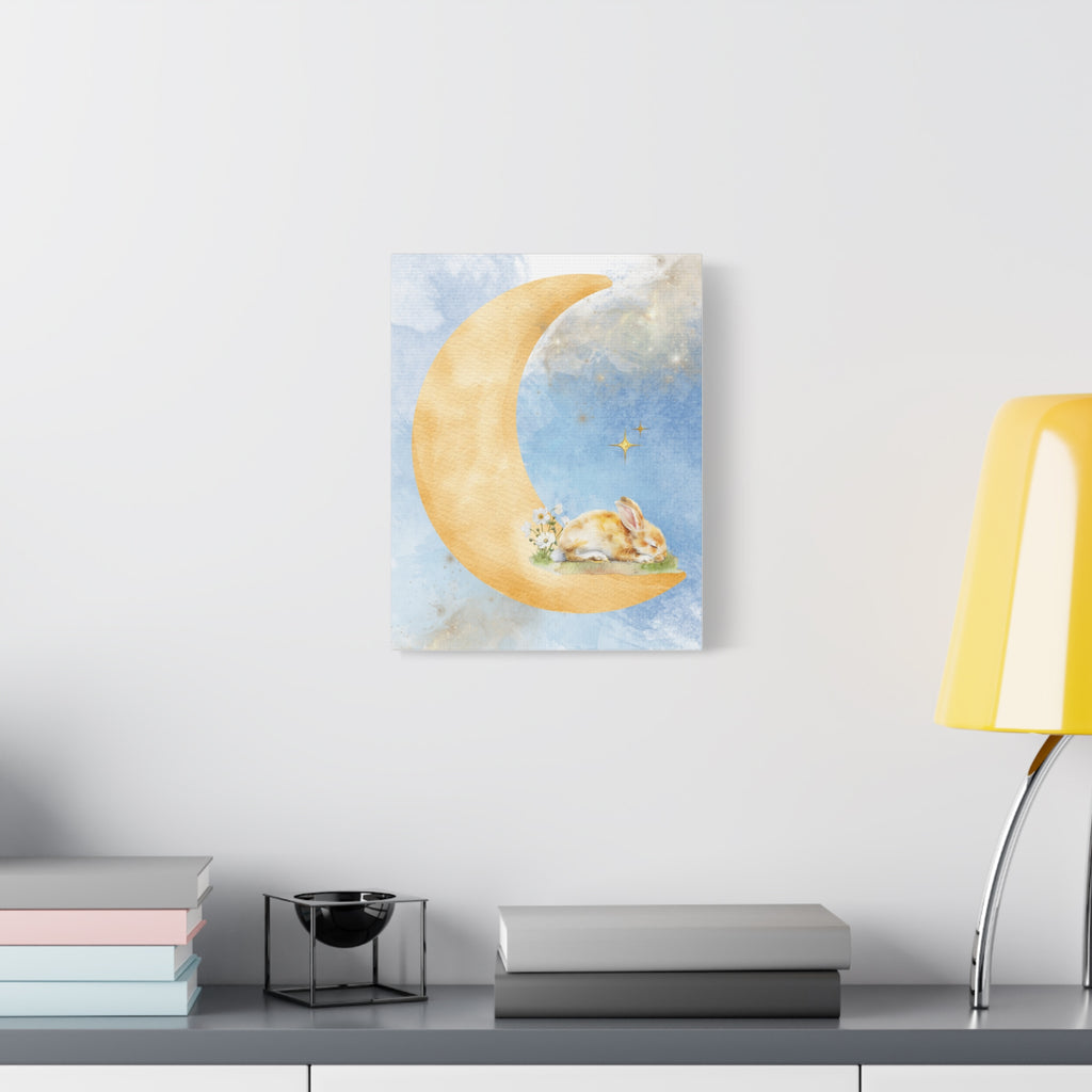 Whimsical Moon and Bunny Canvas Art