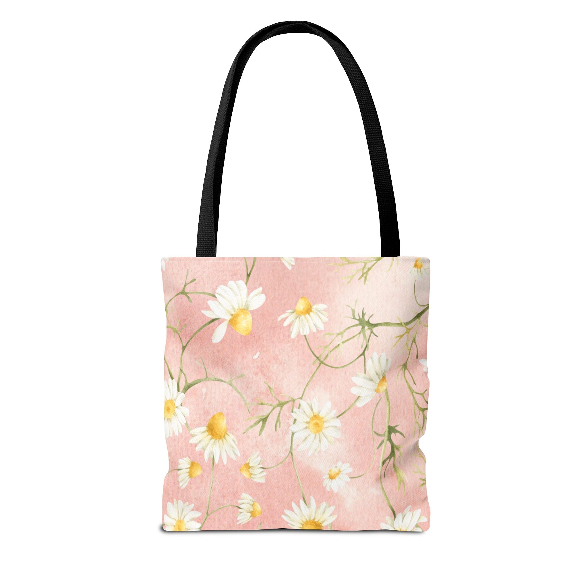 Dainty Daisy Floral Tote Bag | Pink Watercolor Daisies, All-Over Print