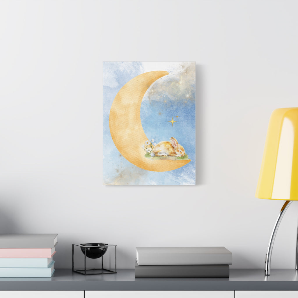 Whimsical Moon and Bunny Canvas Art