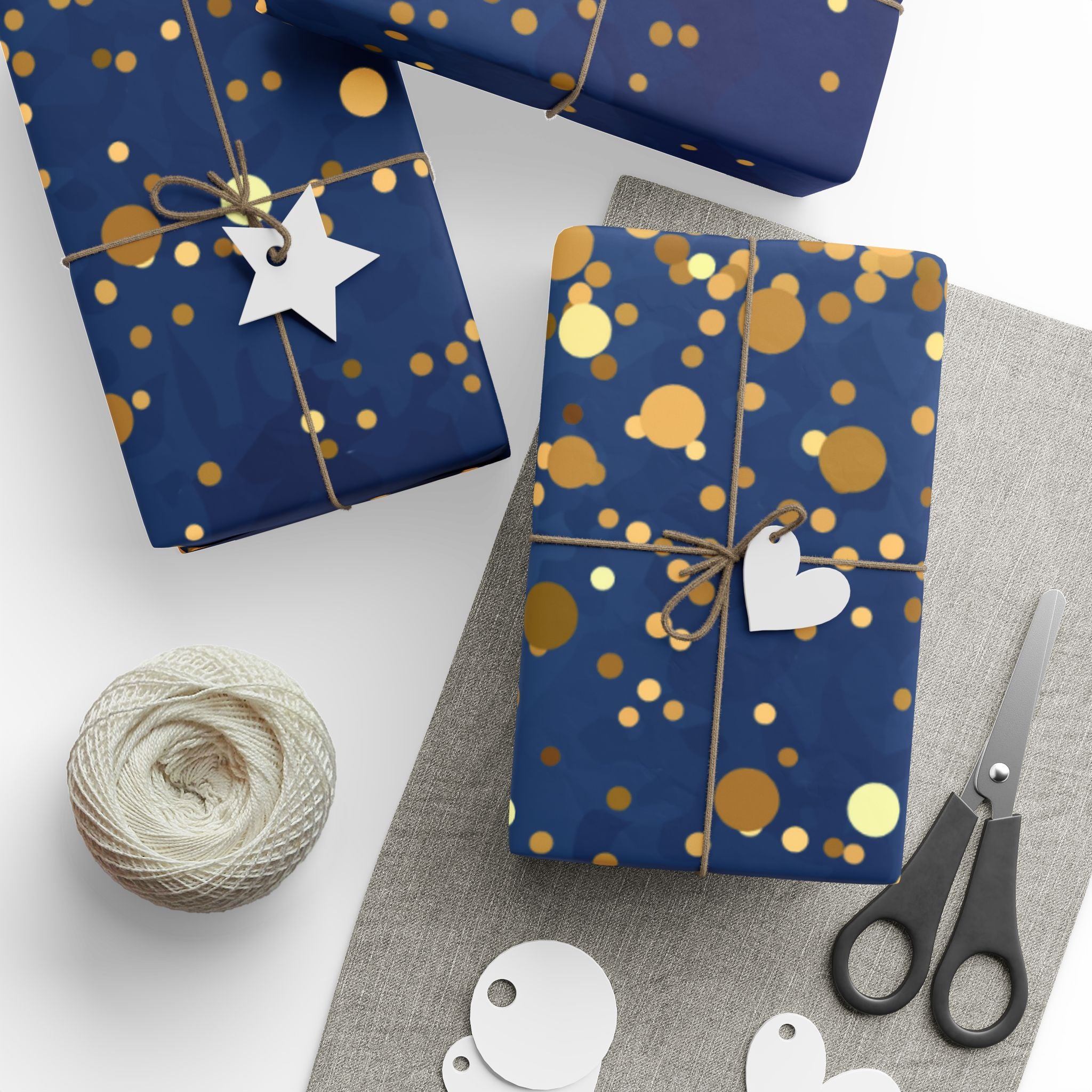 Elegant Blue and Gold Dotted Wrapping Paper Roll