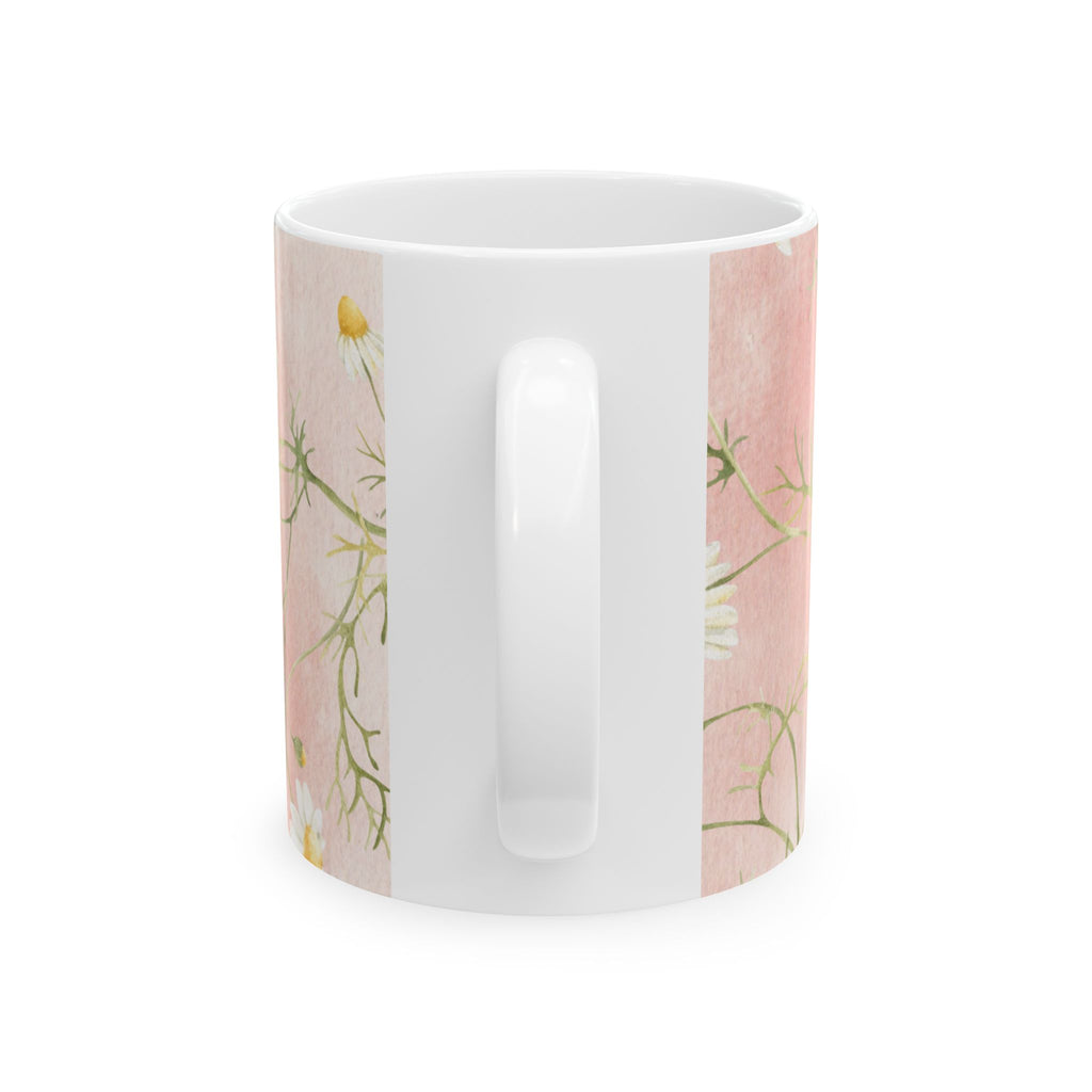 Daisy Pattern Pink Background Mug | Ceramic Coffee Cup