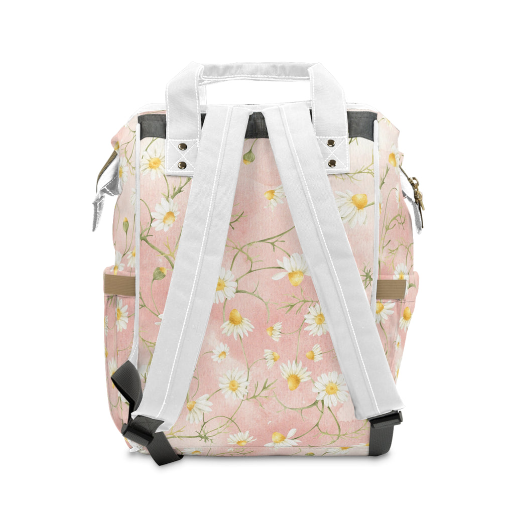 Daisy Floral Print Multifunctional Diaper Backpack | Pink Baby Bag