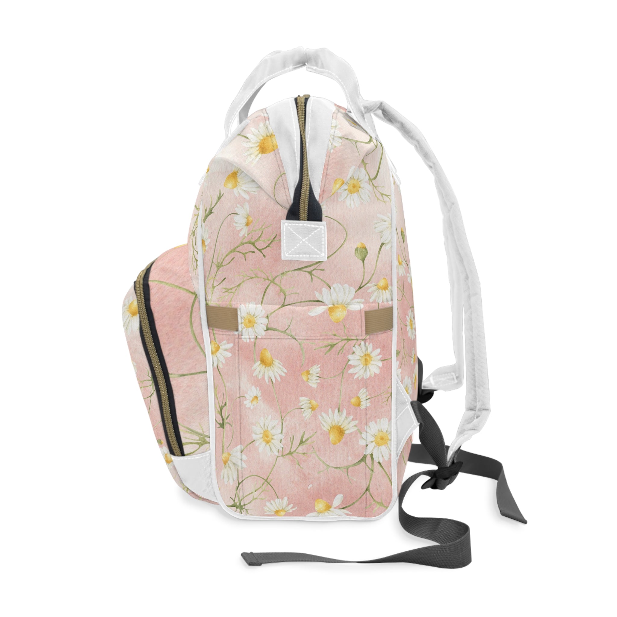 Daisy Floral Print Multifunctional Diaper Backpack | Pink Baby Bag