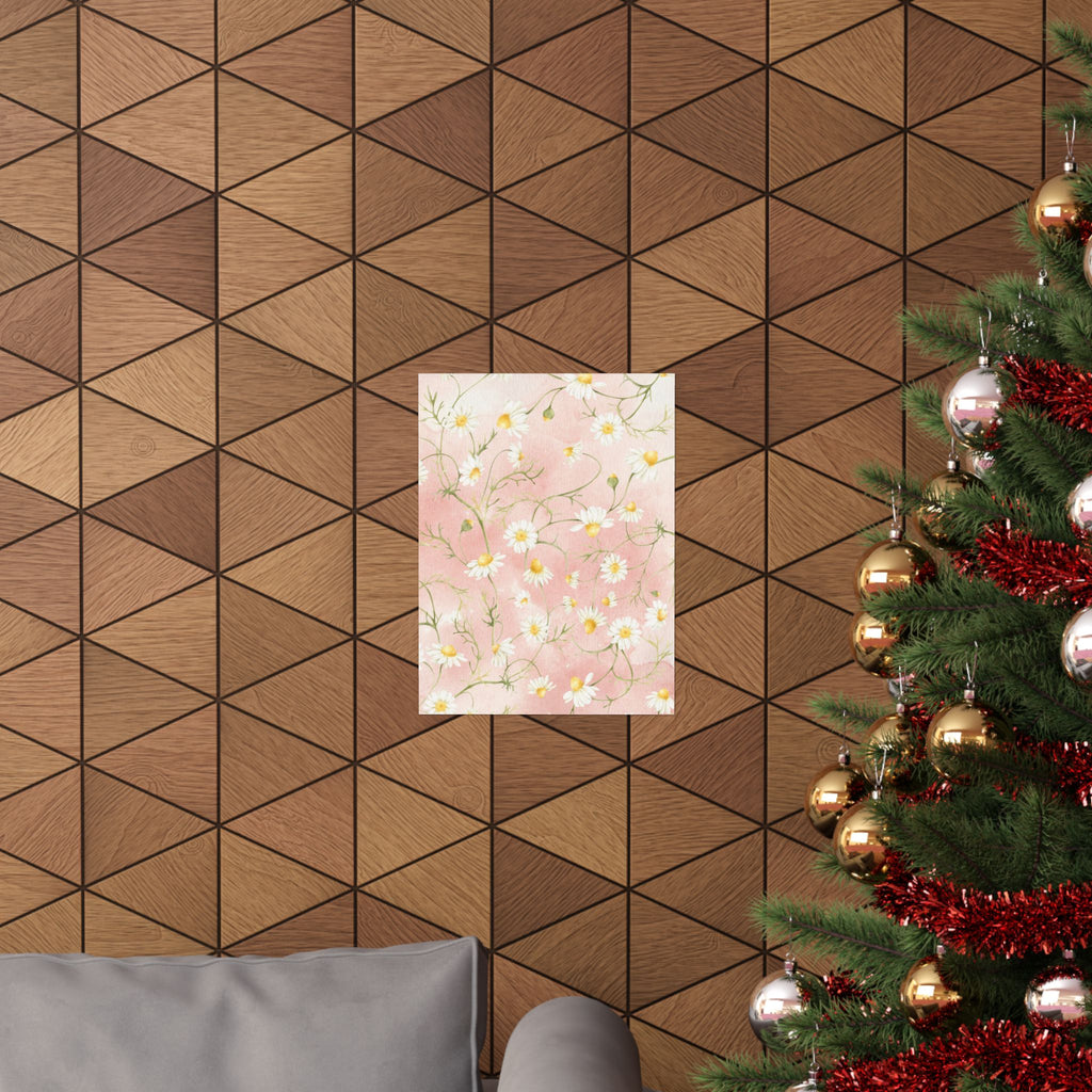 Daisy Watercolor Pattern Matte Vertical Poster | Pink Floral Wall Art