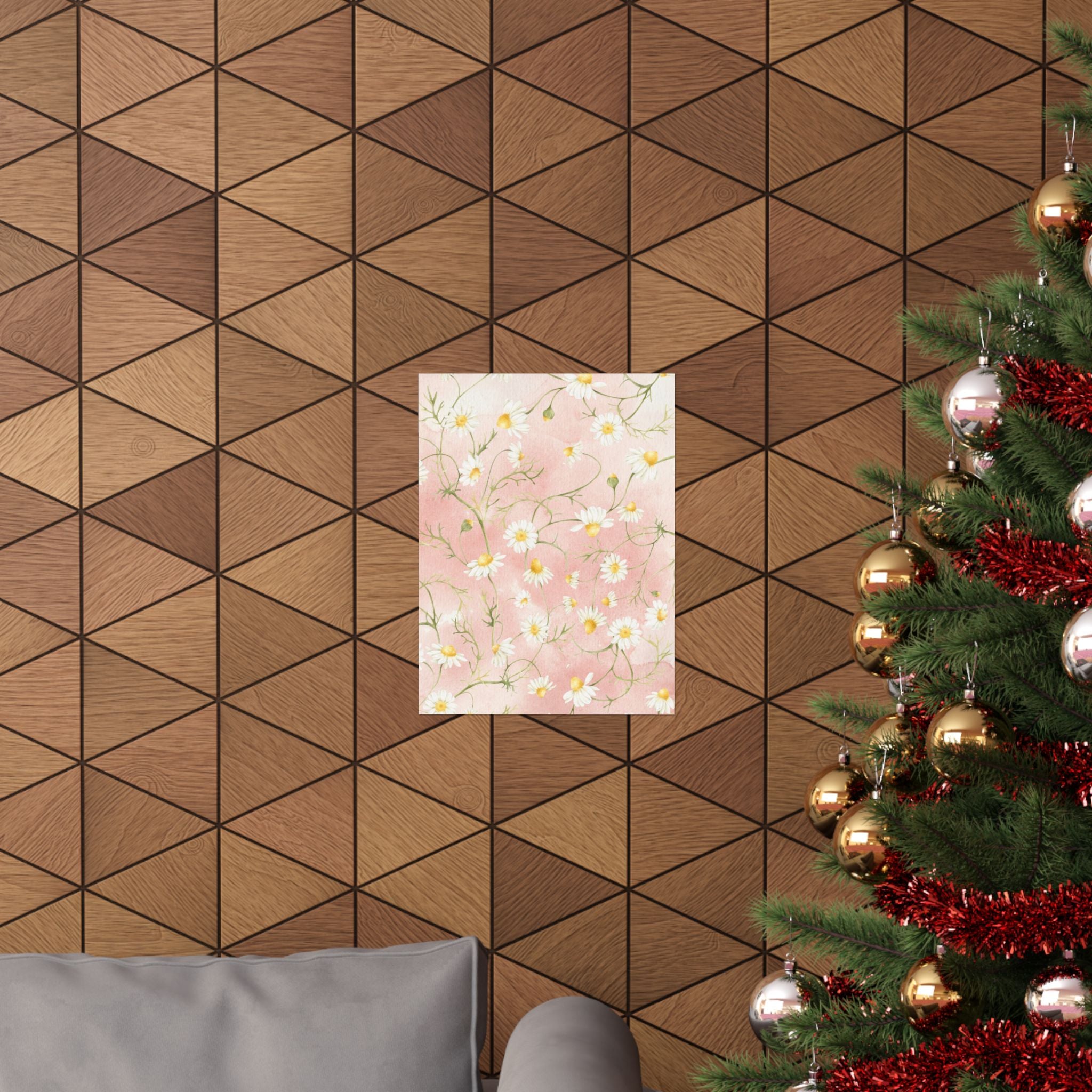 Daisy Watercolor Pattern Matte Vertical Poster | Pink Floral Wall Art