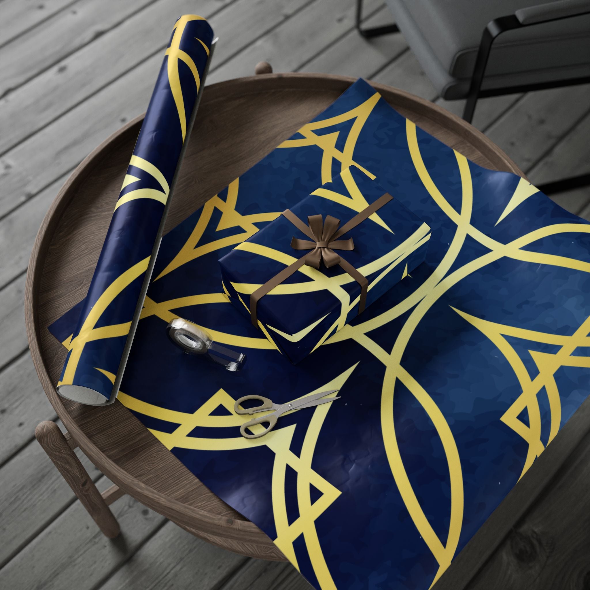 Wrapping Papers - Elegant Navy Blue and Gold Geometric Design