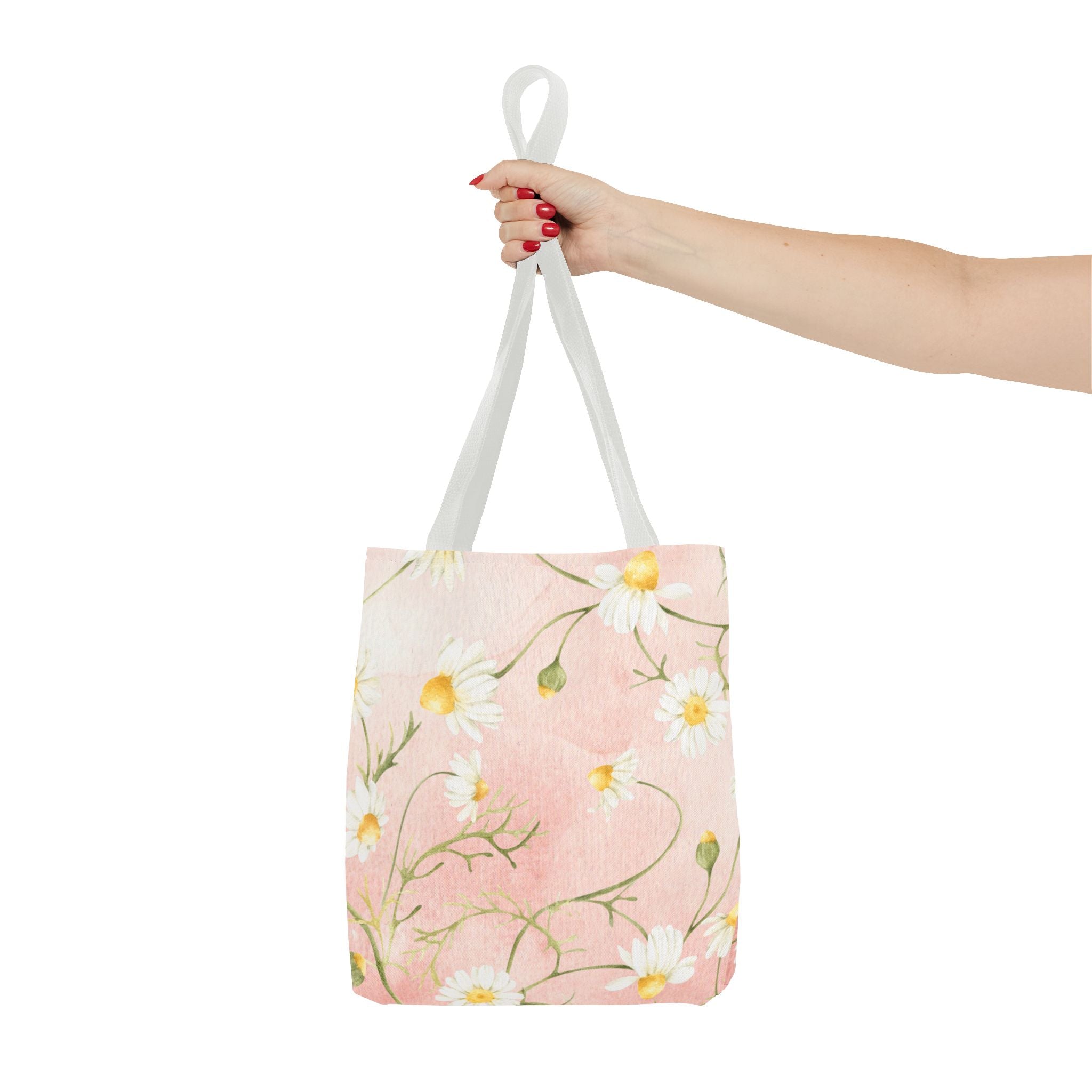 Dainty Daisy Floral Tote Bag | Pink Watercolor Daisies, All-Over Print