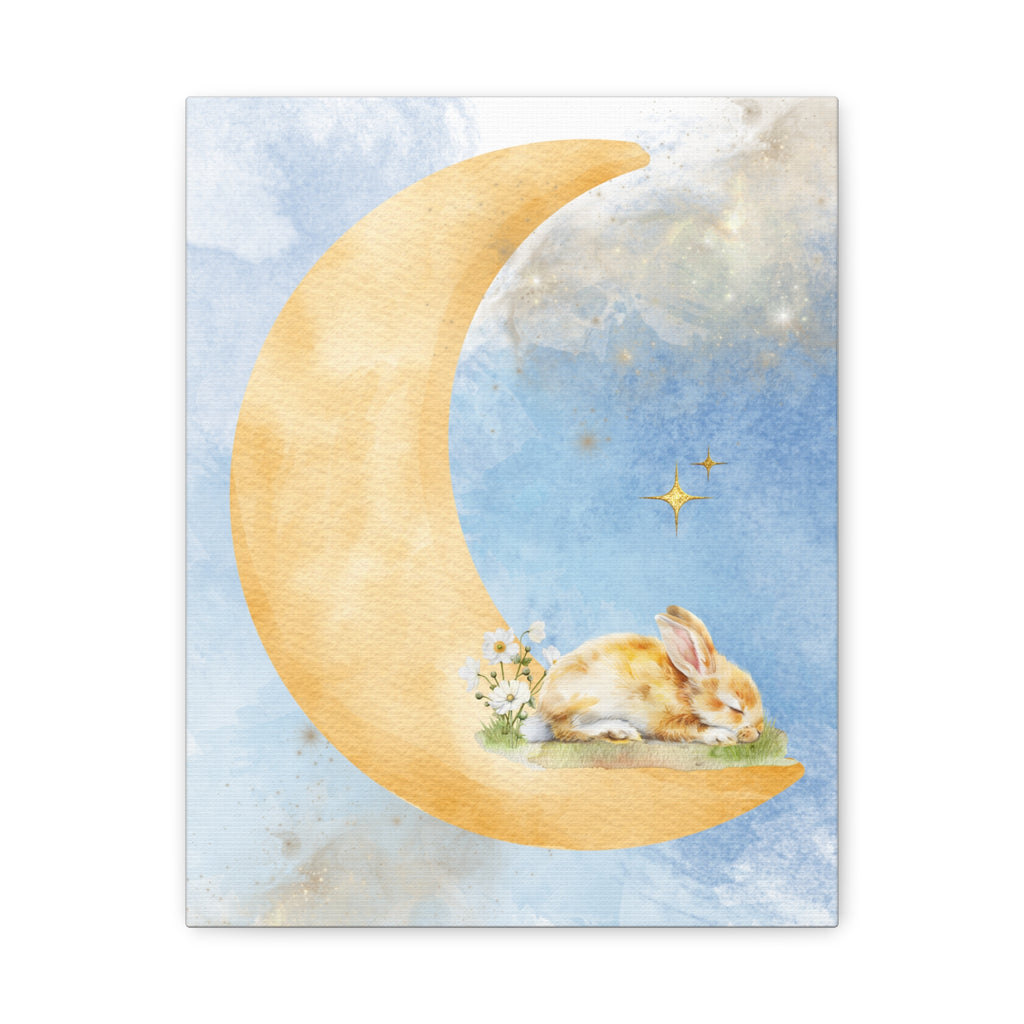 Whimsical Moon and Bunny Canvas Art