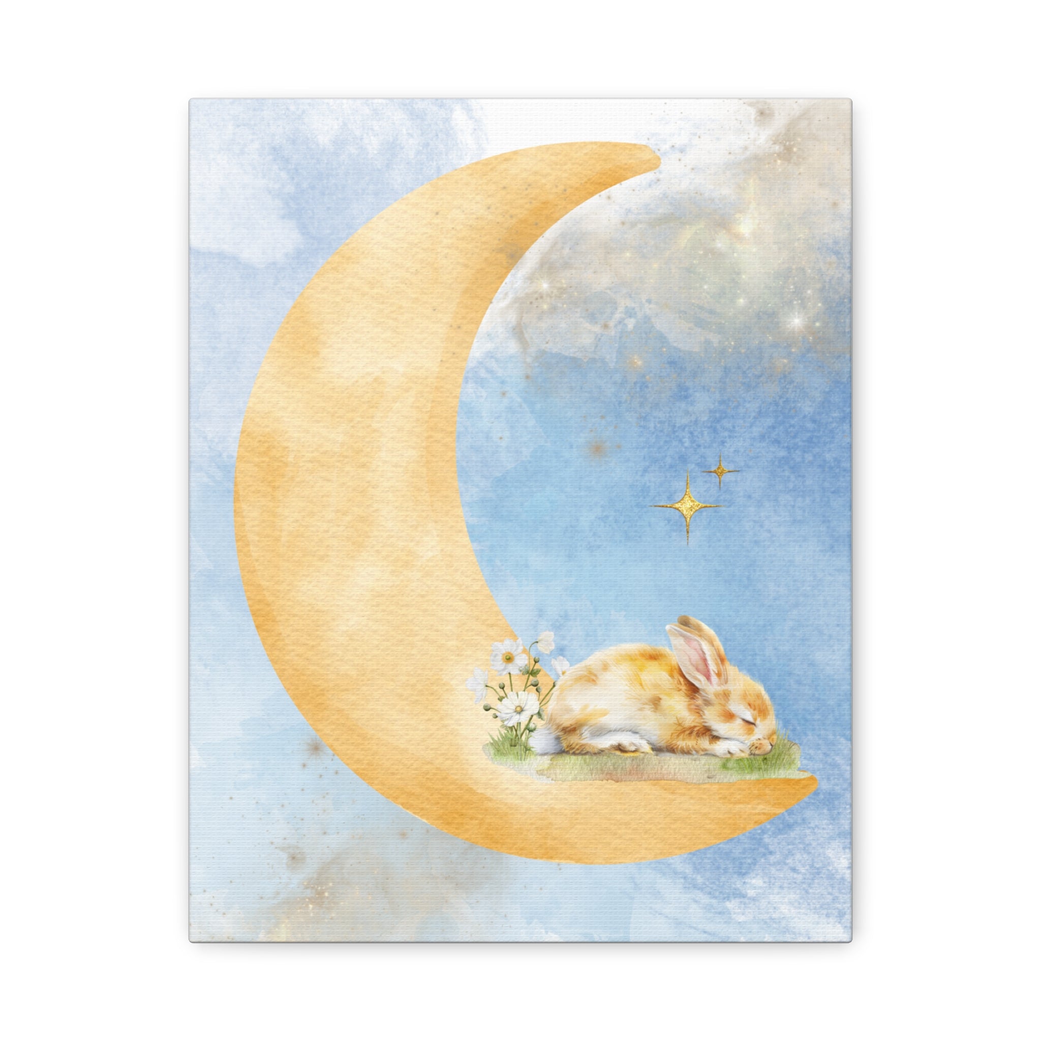 Whimsical Moon and Bunny Canvas Art