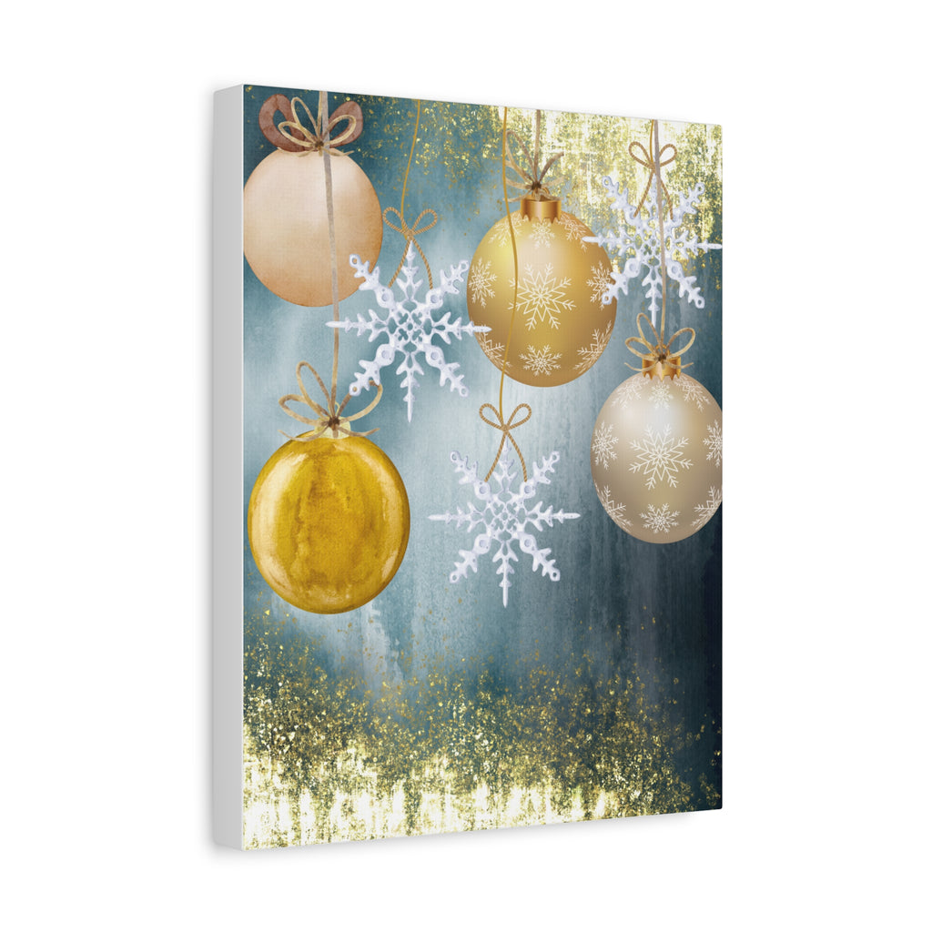 Holiday Ornament Canvas Print — Gold Baubles & Snowflakes Matte Wall Art