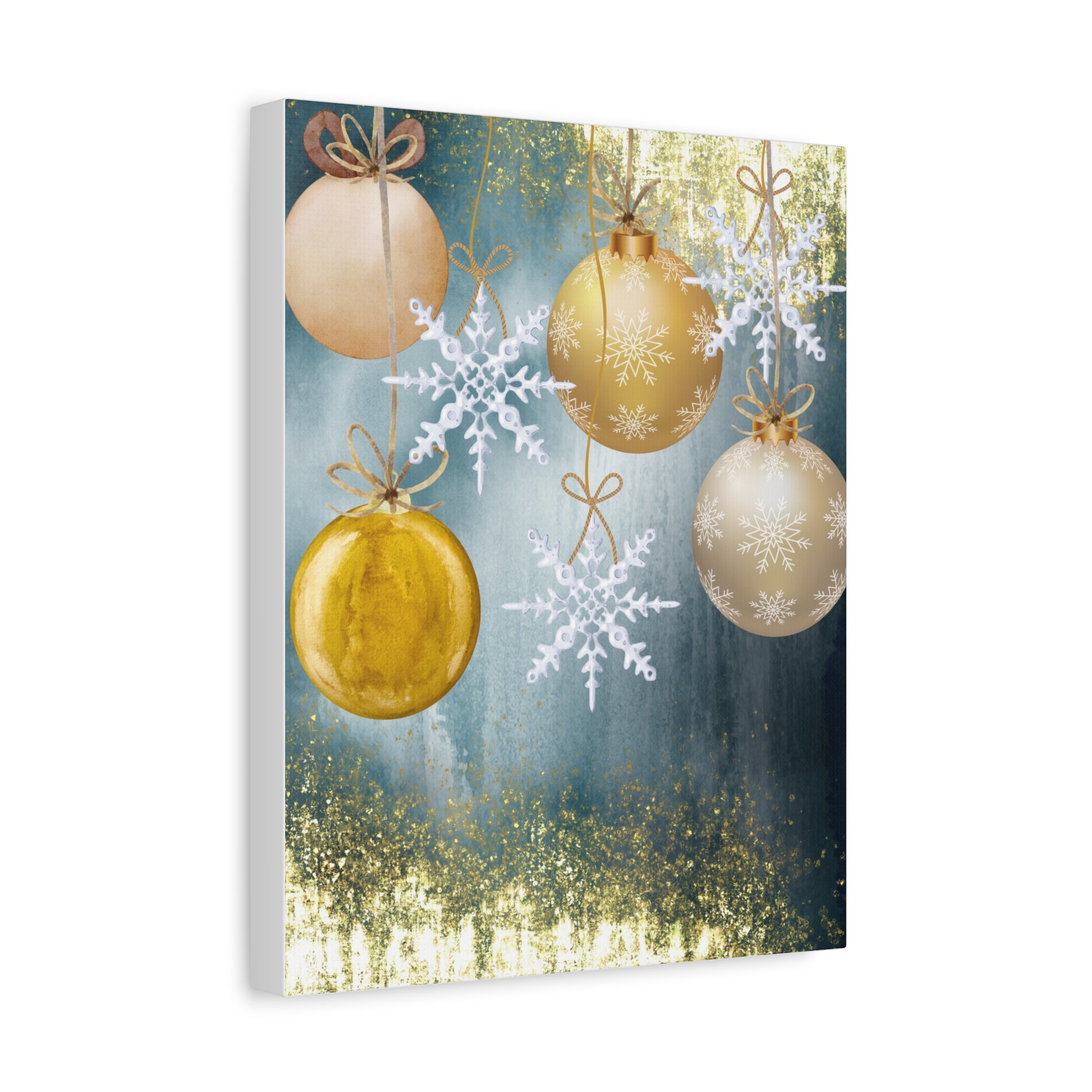 Holiday Ornament Canvas Print — Gold Baubles & Snowflakes Matte Wall Art